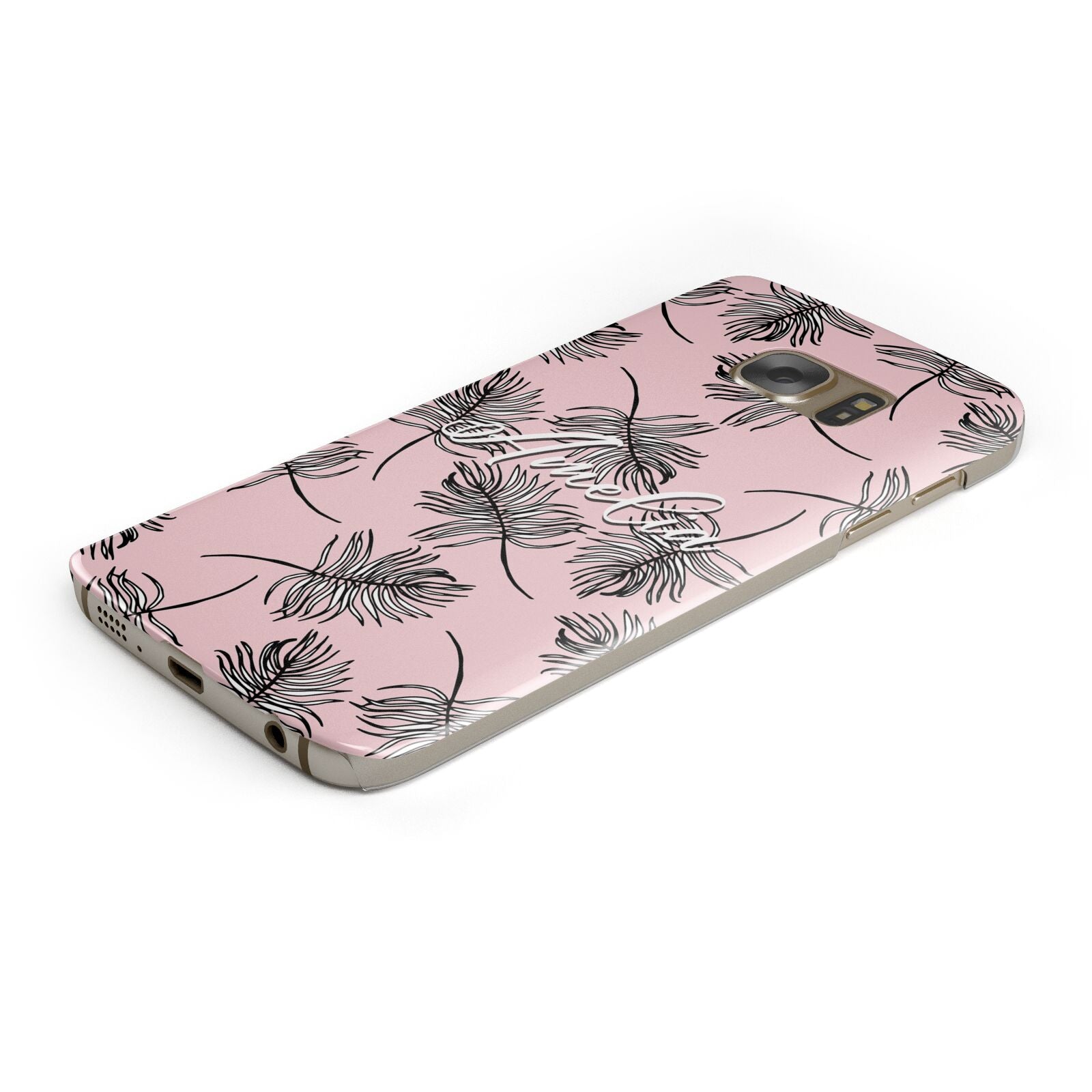 Personalised Pink Monochrome Tropical Leaf Protective Samsung Galaxy Case Angled Image