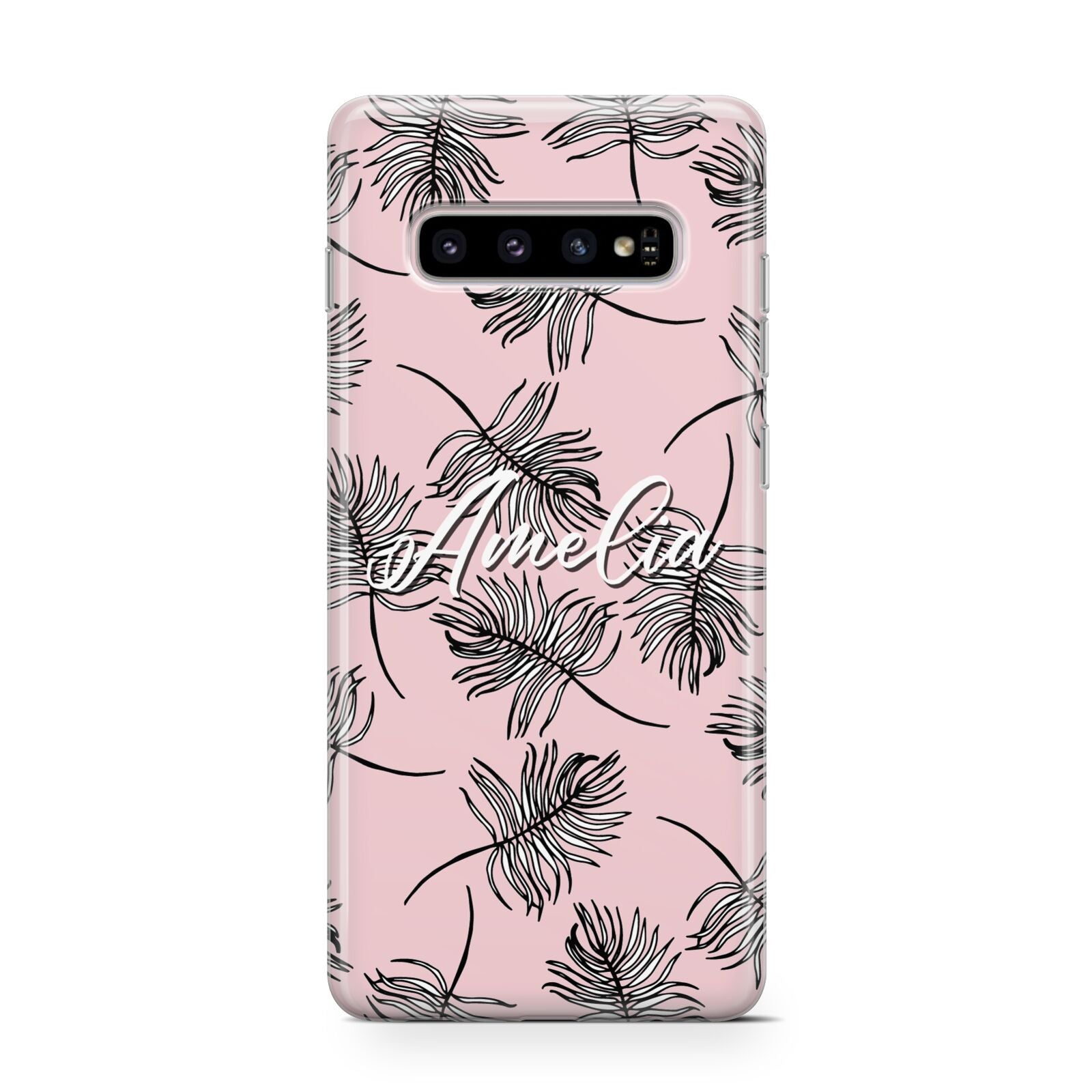 Personalised Pink Monochrome Tropical Leaf Protective Samsung Galaxy Case