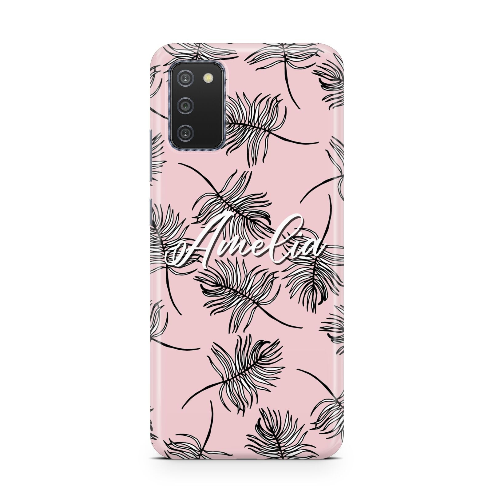 Personalised Pink Monochrome Tropical Leaf Samsung A02s Case