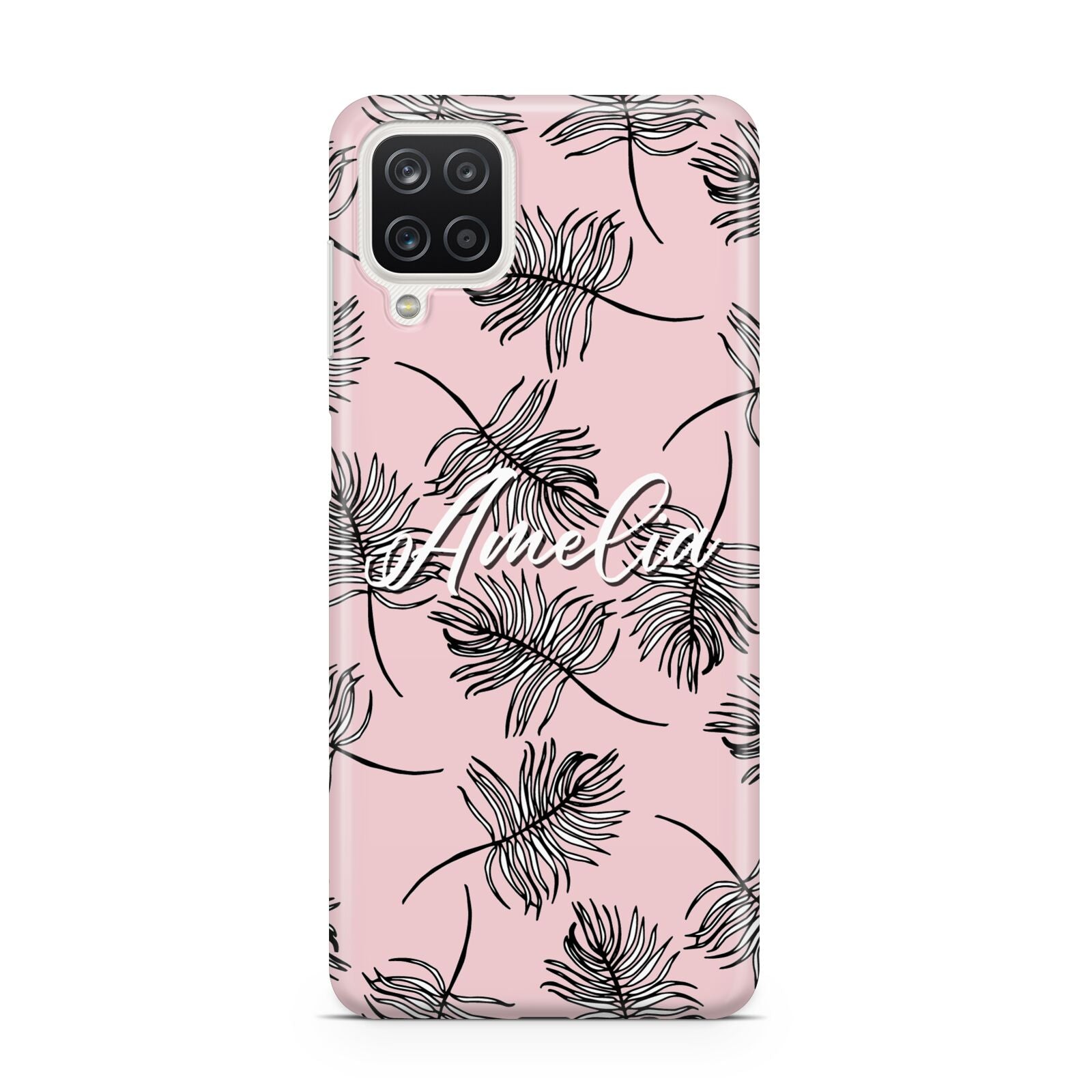 Personalised Pink Monochrome Tropical Leaf Samsung A12 Case