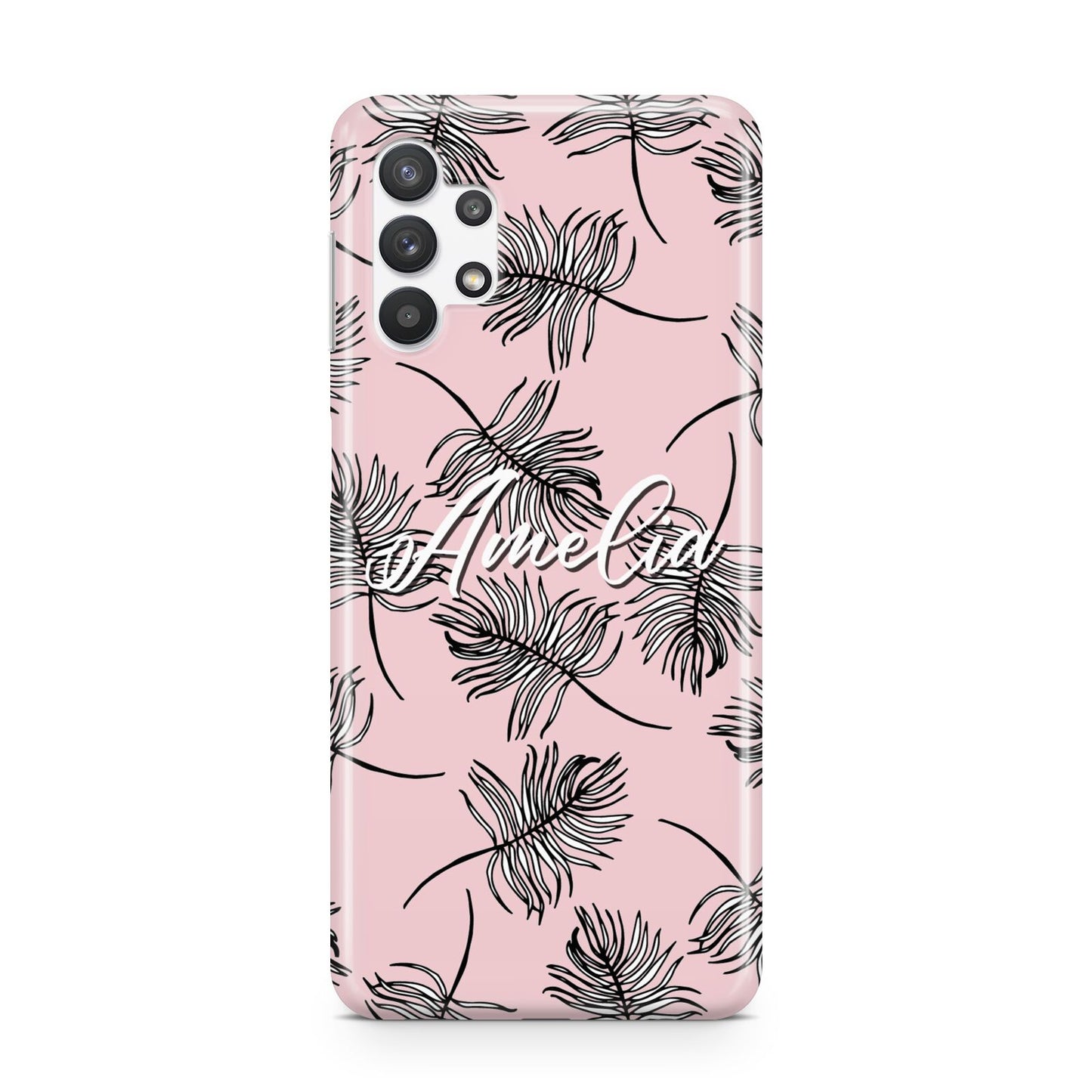 Personalised Pink Monochrome Tropical Leaf Samsung A32 5G Case