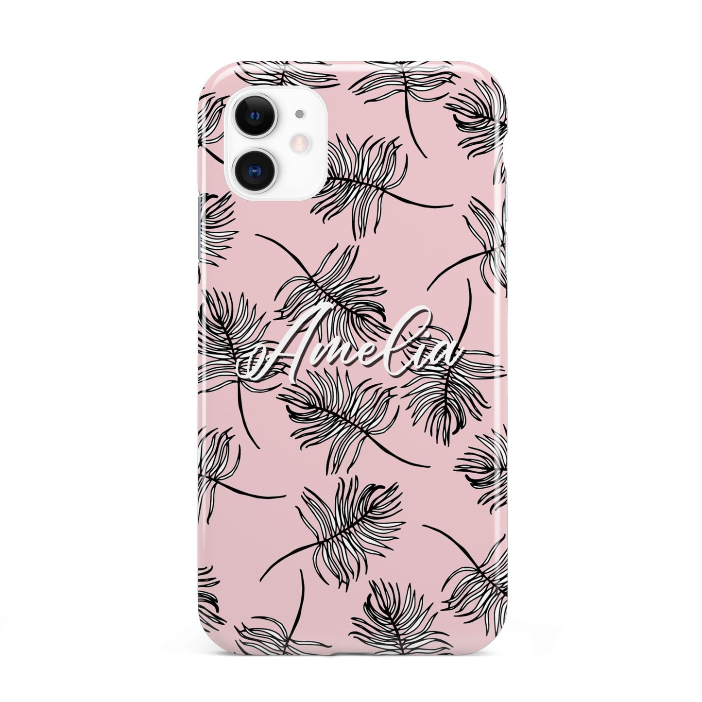 Personalised Pink Monochrome Tropical Leaf iPhone 11 3D Tough Case