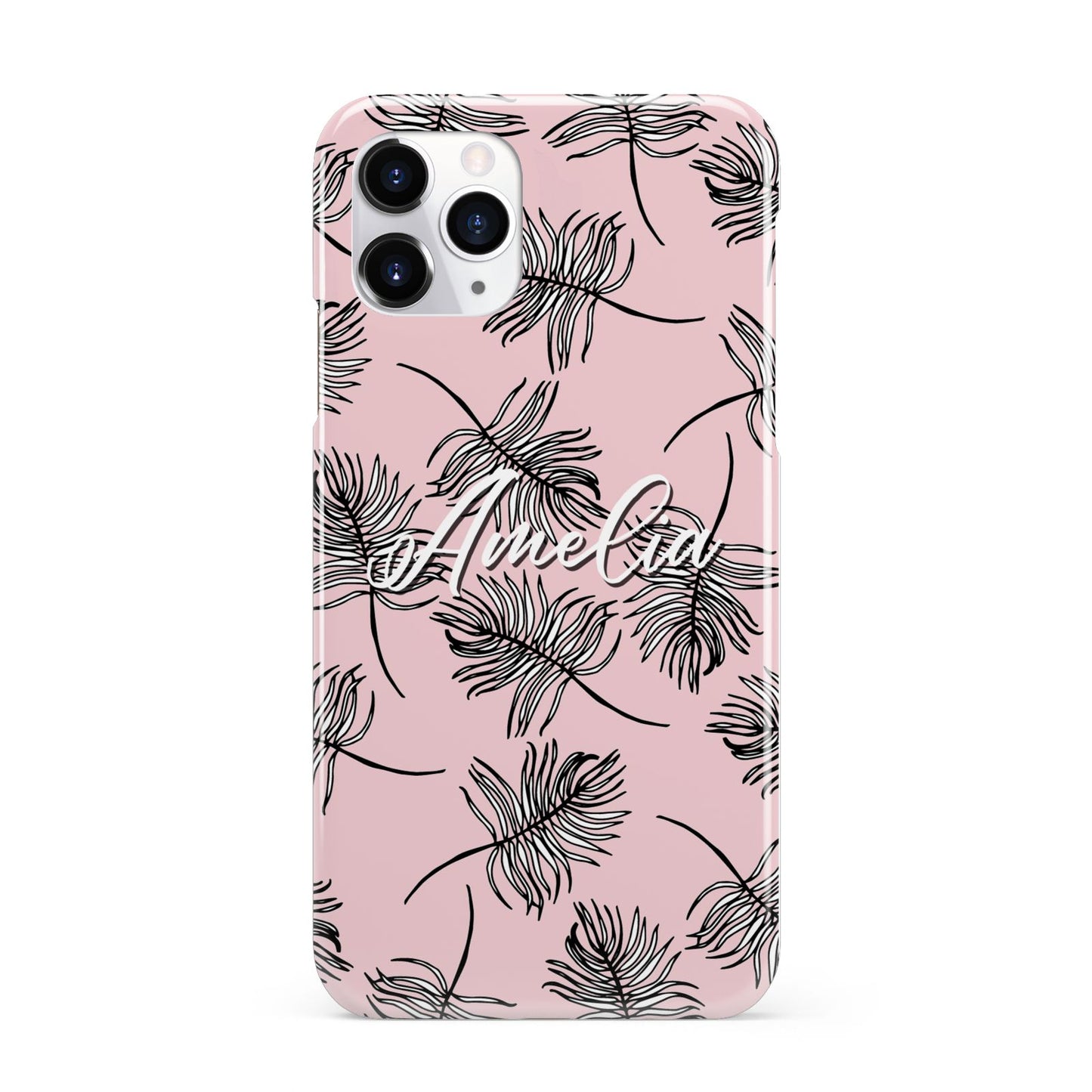 Personalised Pink Monochrome Tropical Leaf iPhone 11 Pro 3D Snap Case