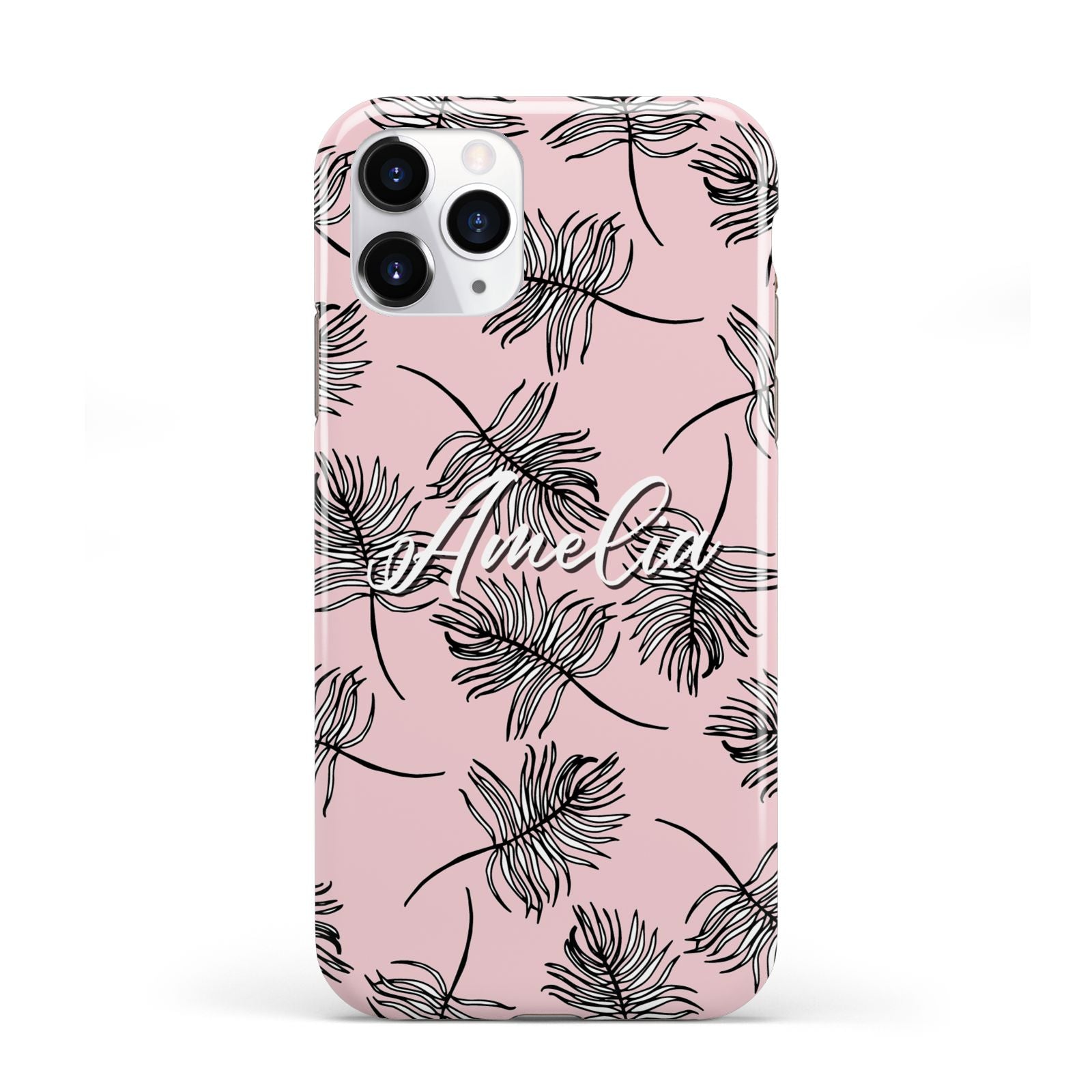 Personalised Pink Monochrome Tropical Leaf iPhone 11 Pro 3D Tough Case