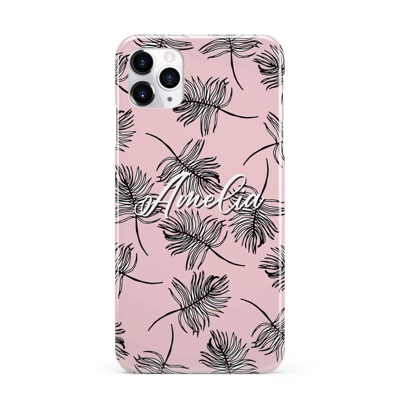 Personalised Pink Monochrome Tropical Leaf iPhone 11 Pro Max 3D Snap Case