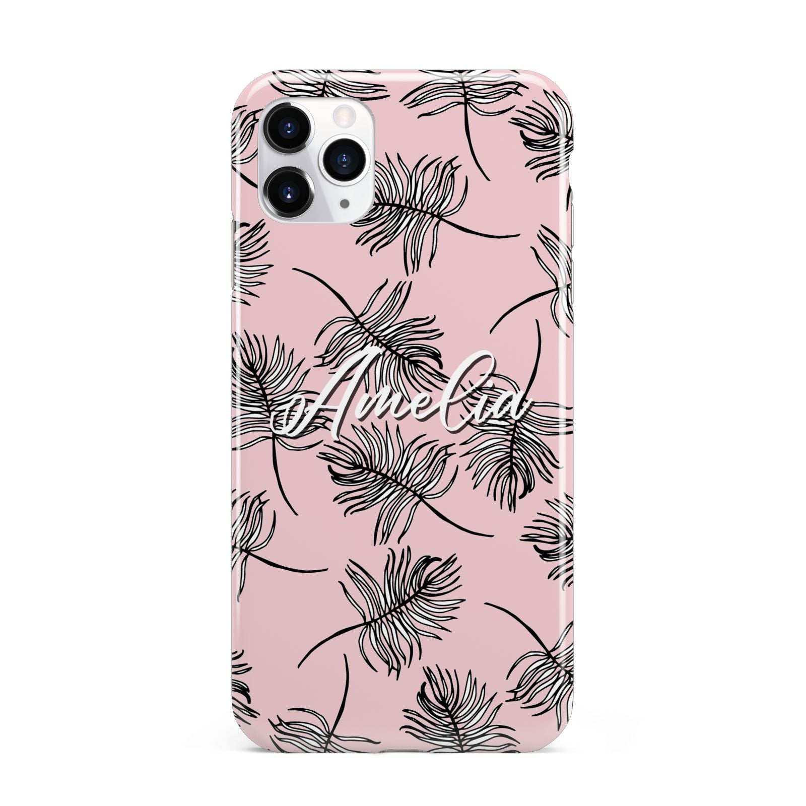 Personalised Pink Monochrome Tropical Leaf iPhone 11 Pro Max 3D Tough Case