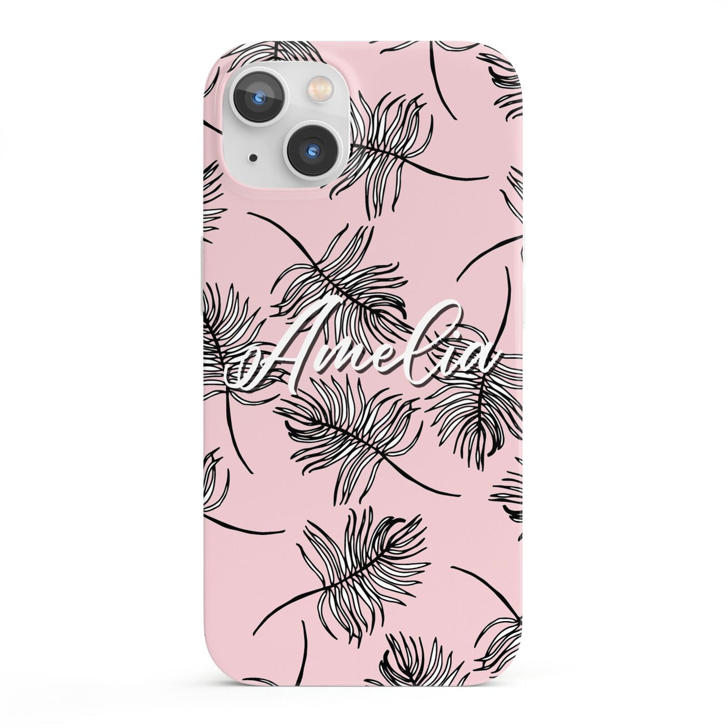 Personalised Pink Monochrome Tropical Leaf iPhone 13 Full Wrap 3D Snap Case