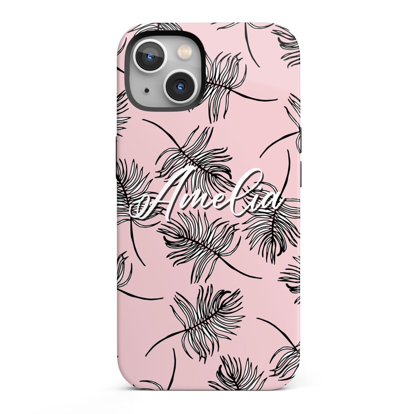 Personalised Pink Monochrome Tropical Leaf iPhone 13 Full Wrap 3D Tough Case