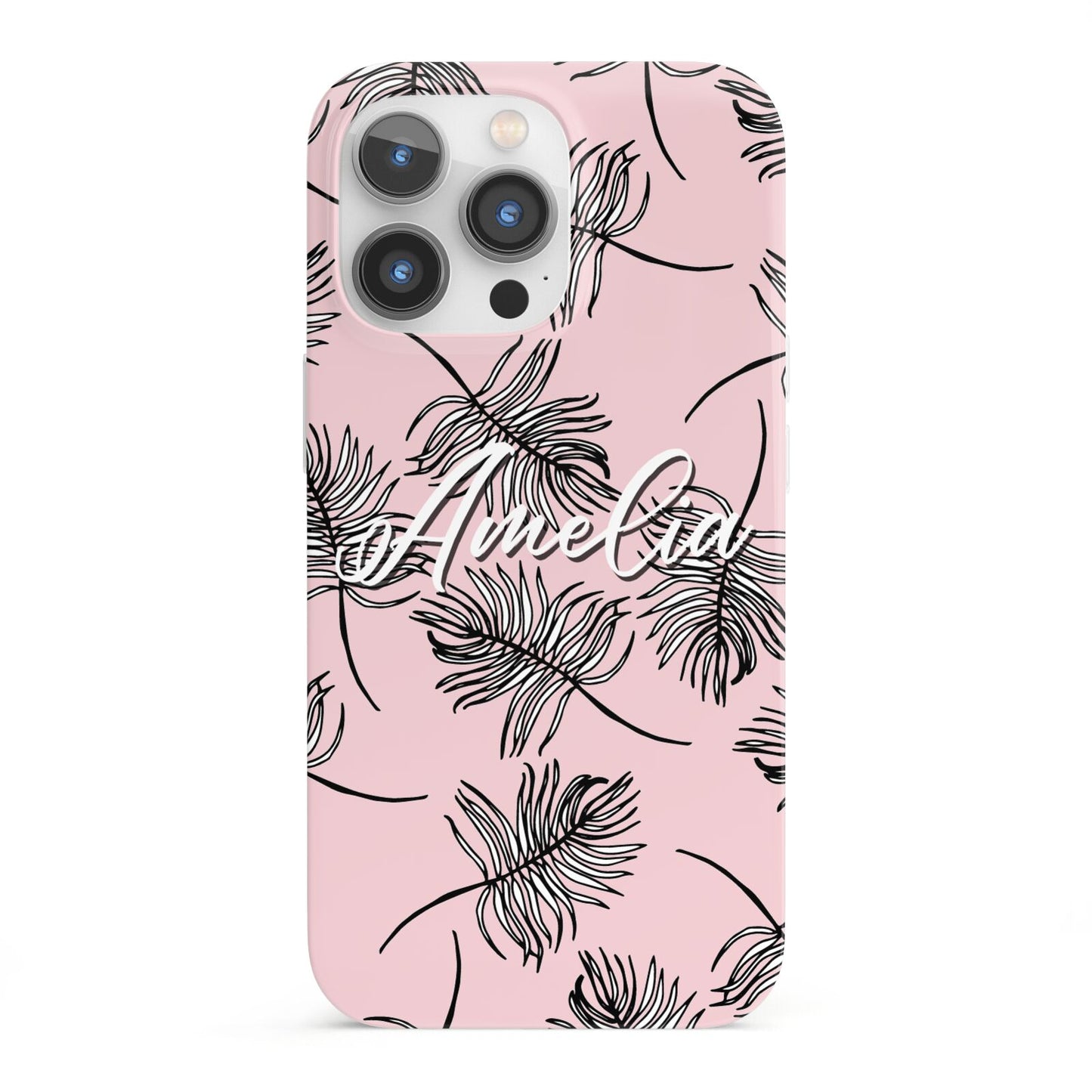 Personalised Pink Monochrome Tropical Leaf iPhone 13 Pro Full Wrap 3D Snap Case