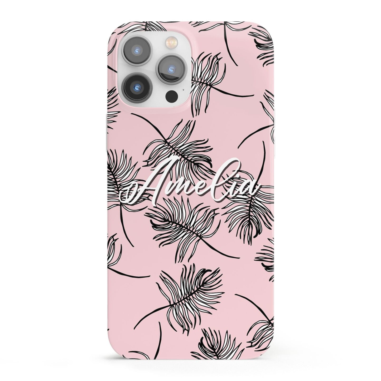 Personalised Pink Monochrome Tropical Leaf iPhone 13 Pro Max Full Wrap 3D Snap Case