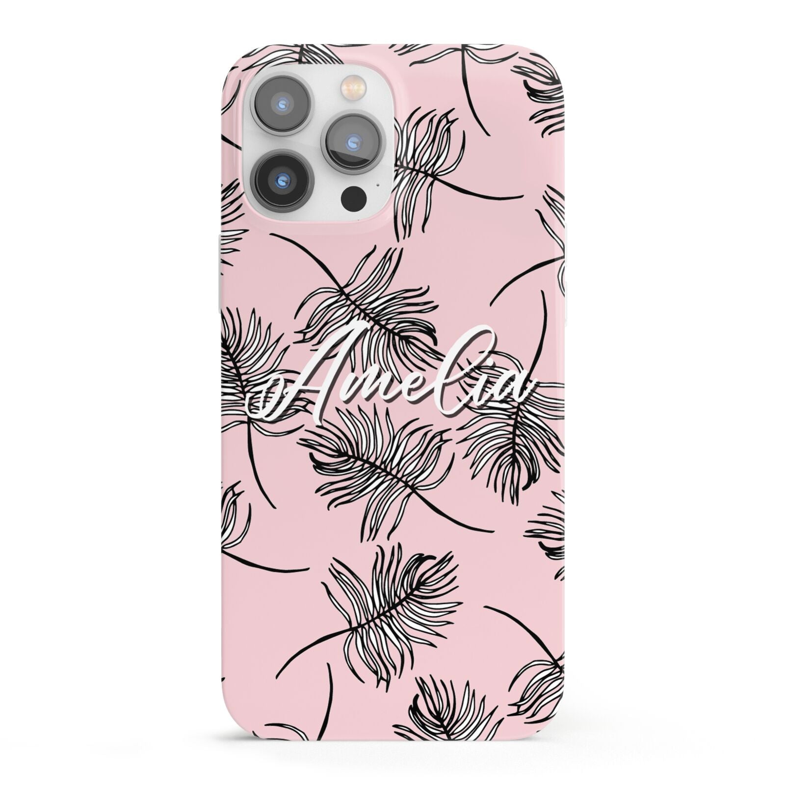 Personalised Pink Monochrome Tropical Leaf iPhone 13 Pro Max Full Wrap 3D Snap Case