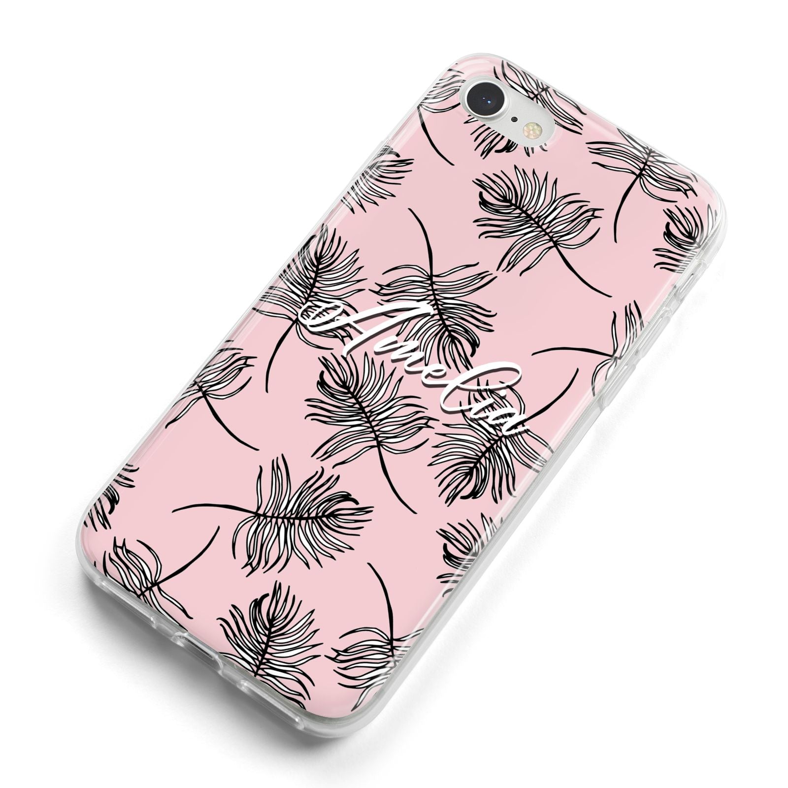 Personalised Pink Monochrome Tropical Leaf iPhone 8 Bumper Case on Silver iPhone Alternative Image