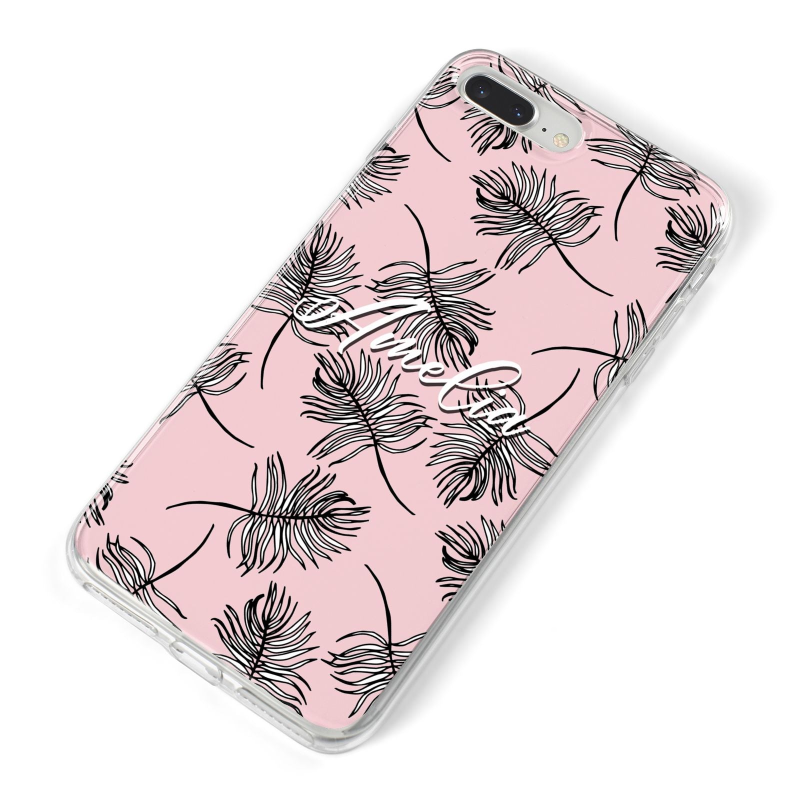 Personalised Pink Monochrome Tropical Leaf iPhone 8 Plus Bumper Case on Silver iPhone Alternative Image