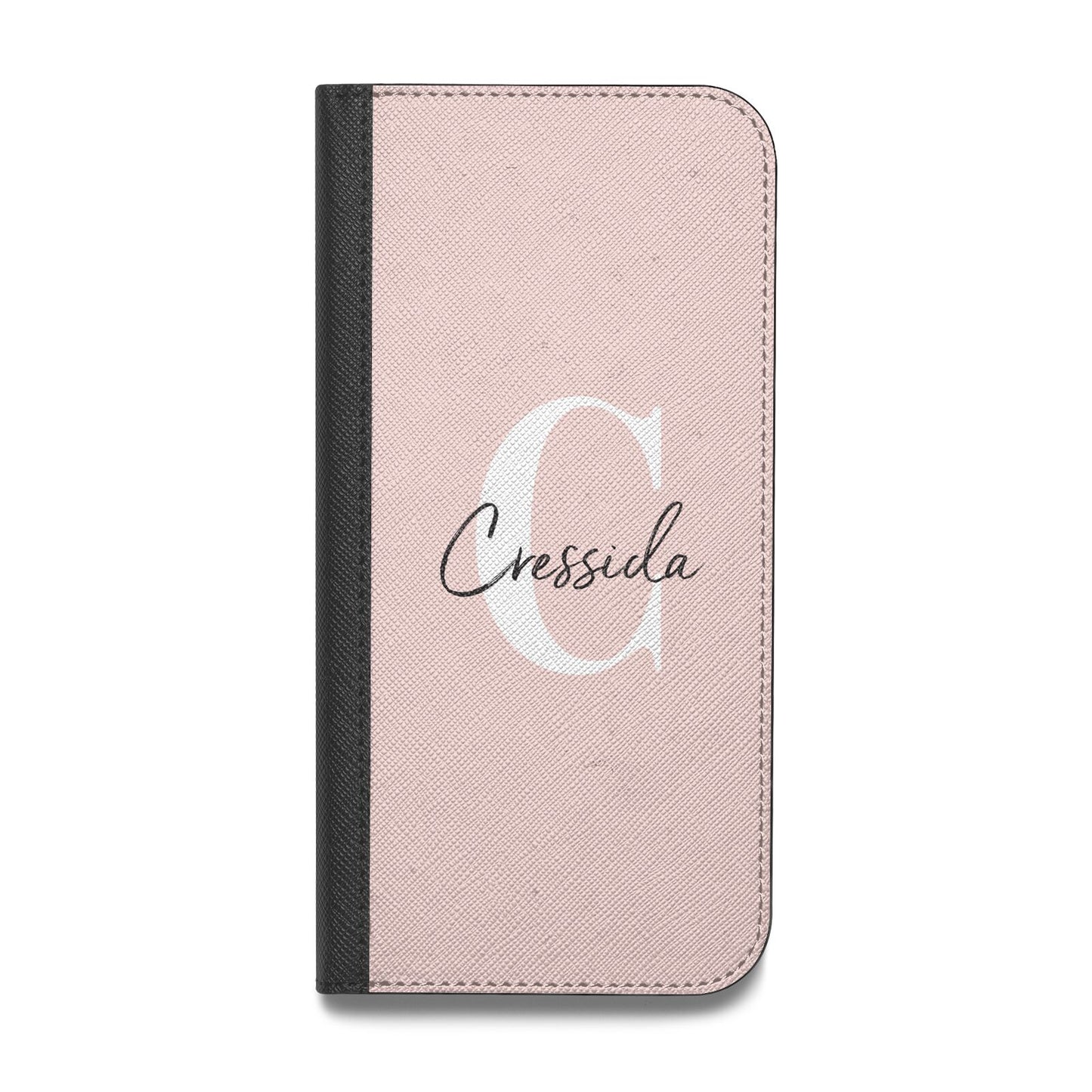 Personalised Pink Name and Initial Vegan Leather Flip iPhone Case