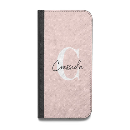 Personalised Pink Name and Initial Vegan Leather Flip iPhone Case