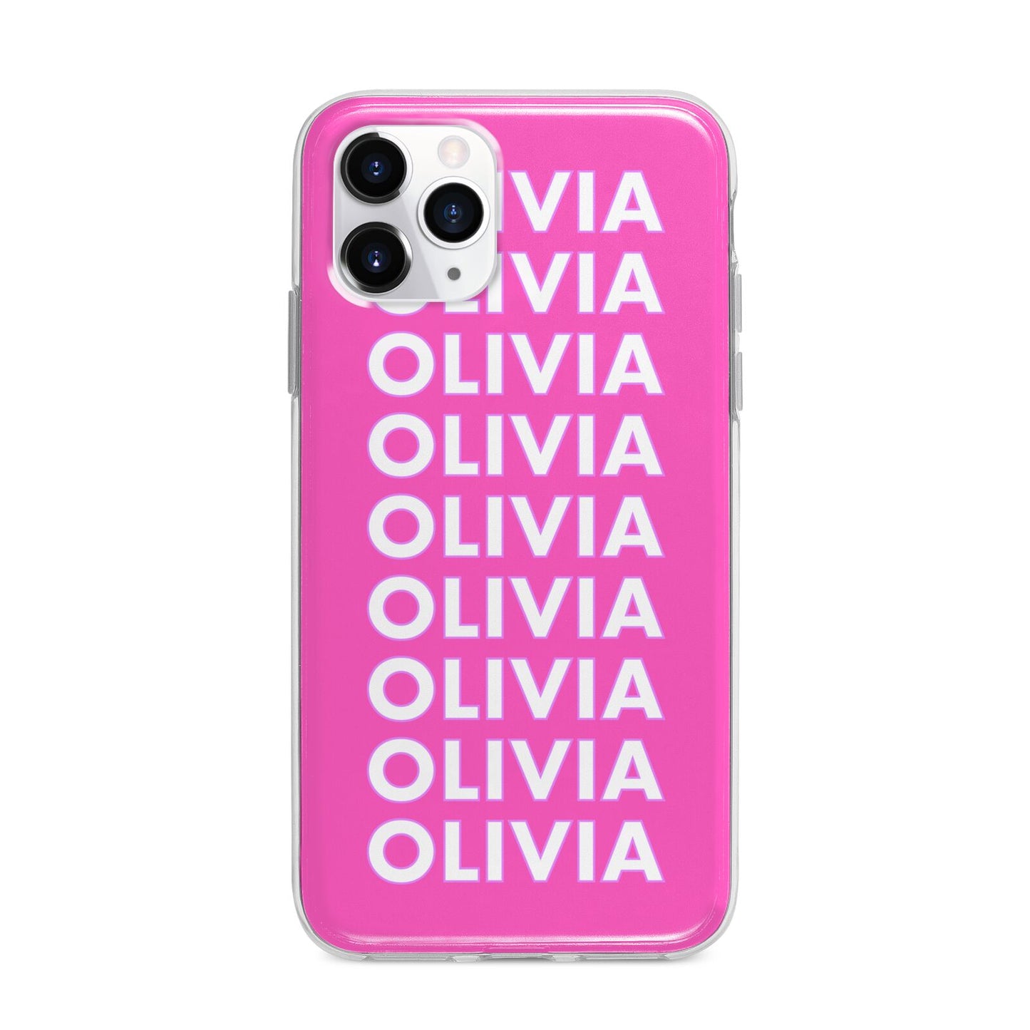 Personalised Pink Names Apple iPhone 11 Pro Max in Silver with Bumper Case