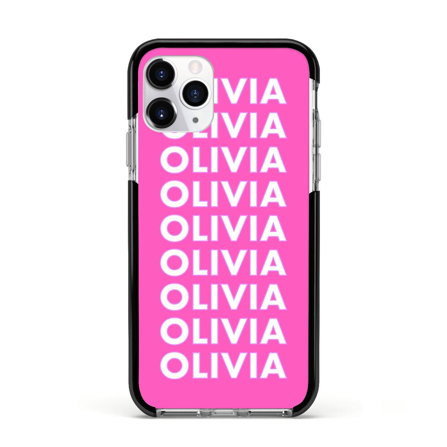 Personalised Pink Names Apple iPhone 11 Pro in Silver with Black Impact Case