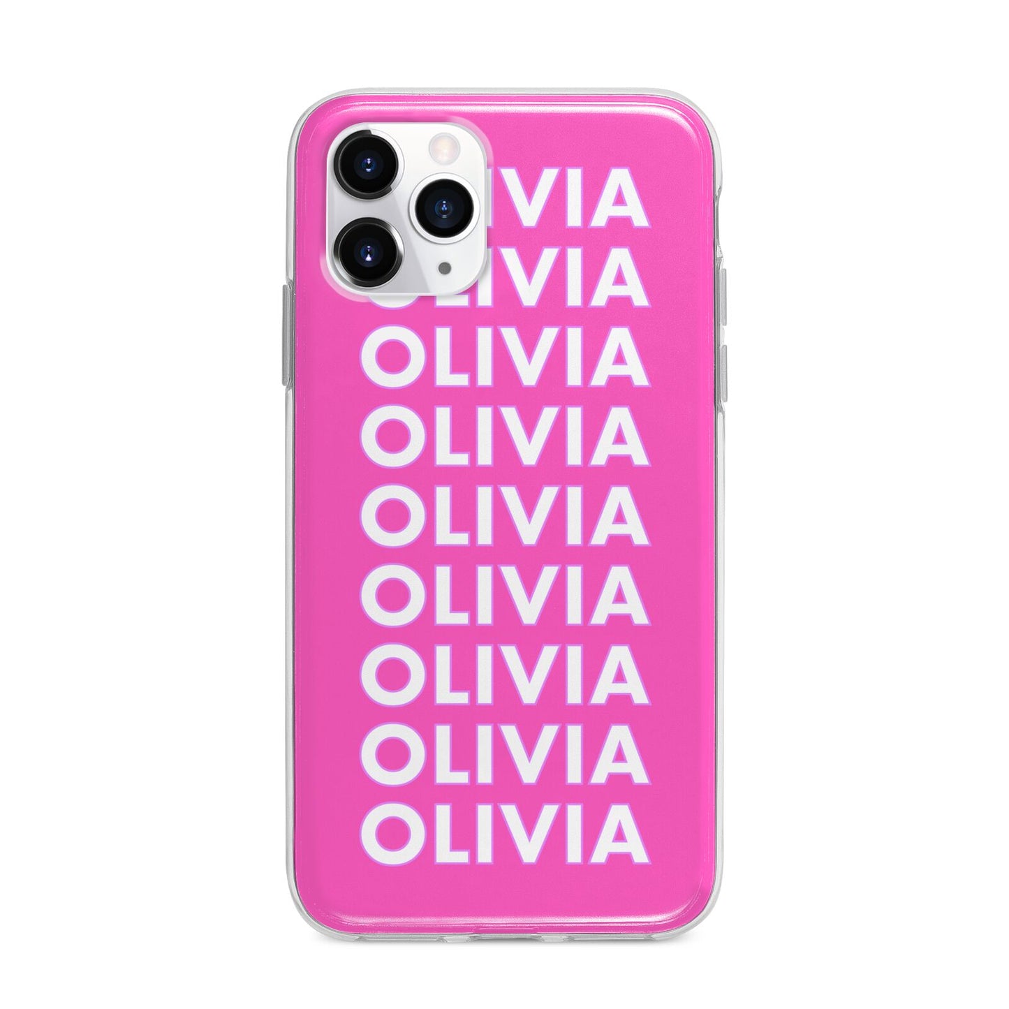 Personalised Pink Names Apple iPhone 11 Pro in Silver with Bumper Case