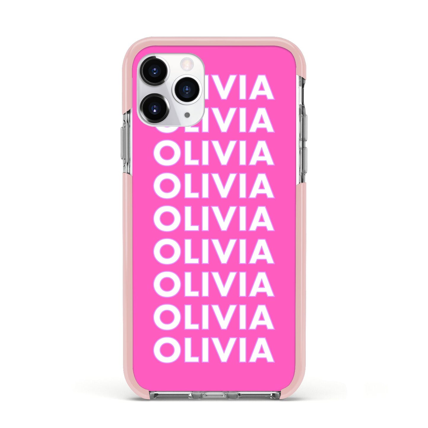 Personalised Pink Names Apple iPhone 11 Pro in Silver with Pink Impact Case