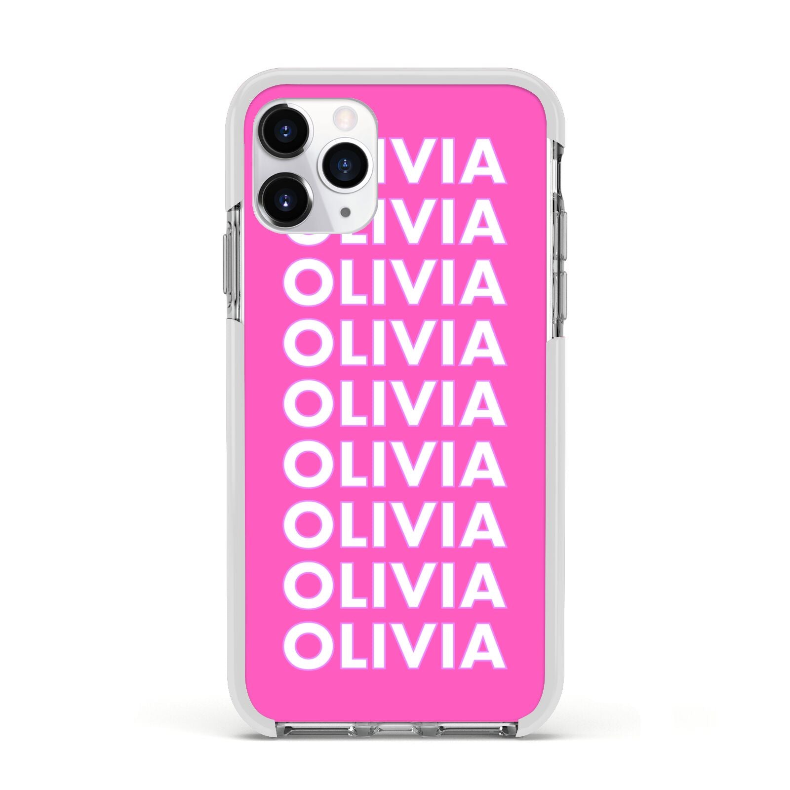 Personalised Pink Names Apple iPhone 11 Pro in Silver with White Impact Case