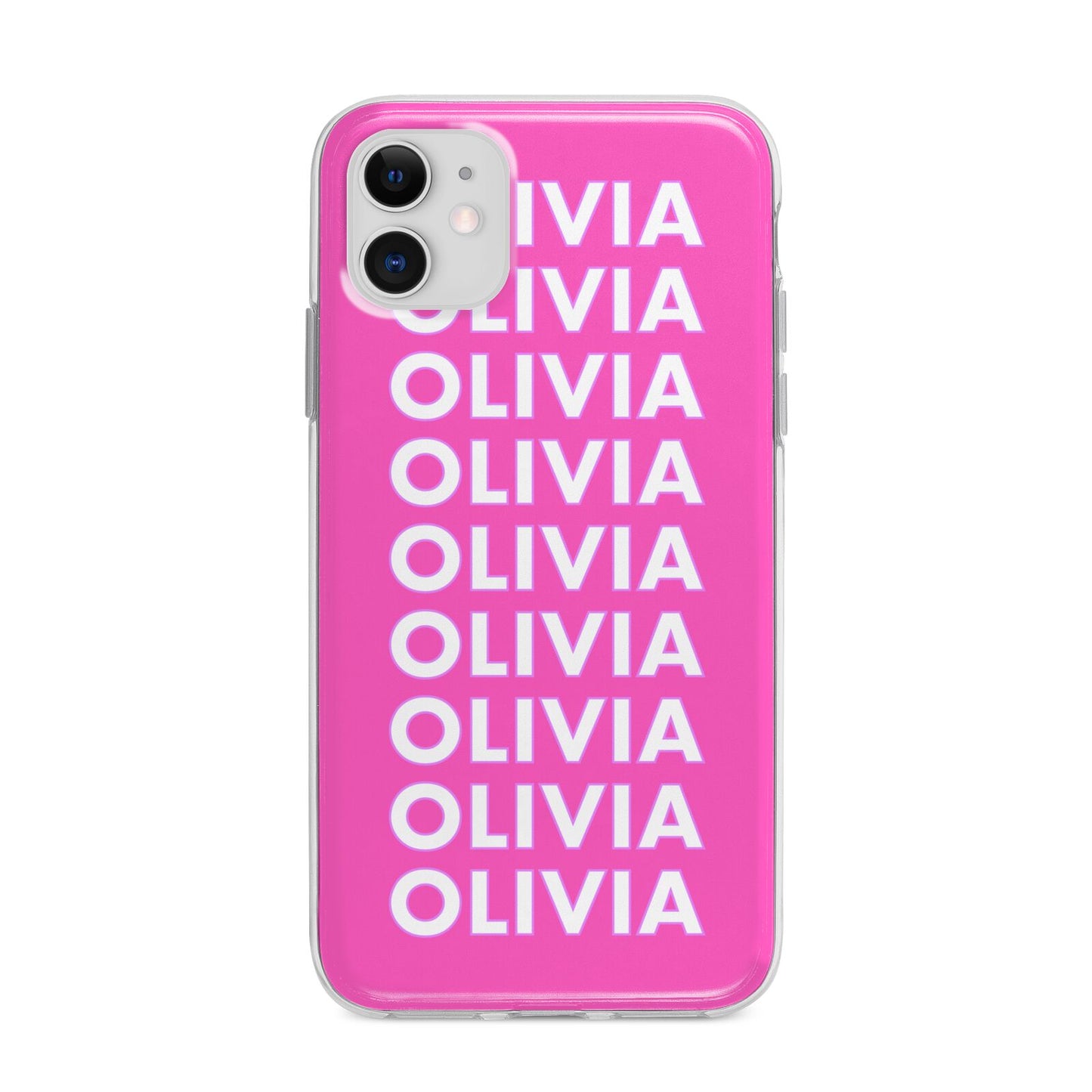 Personalised Pink Names Apple iPhone 11 in White with Bumper Case