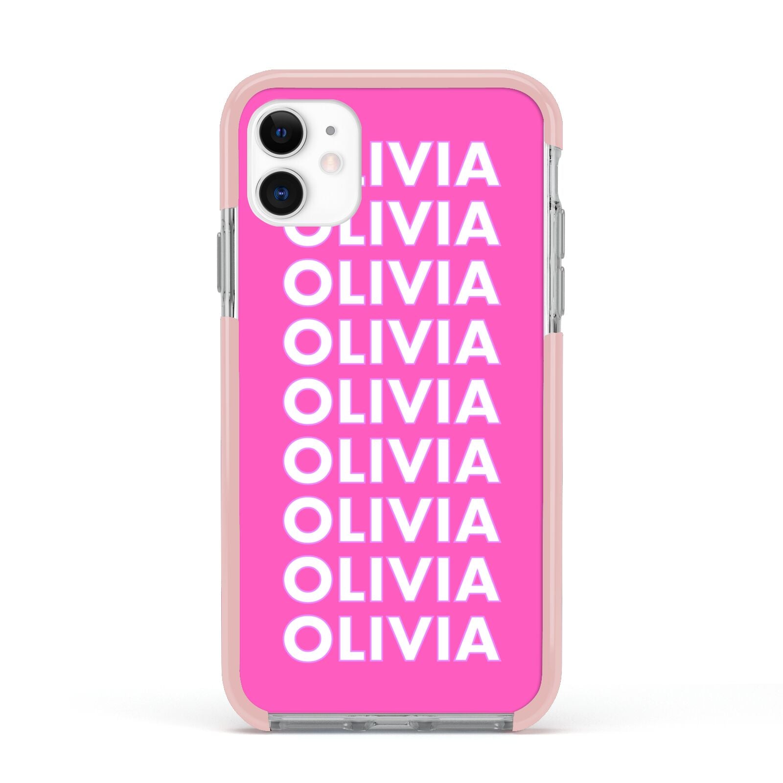 Personalised Pink Names Apple iPhone 11 in White with Pink Impact Case