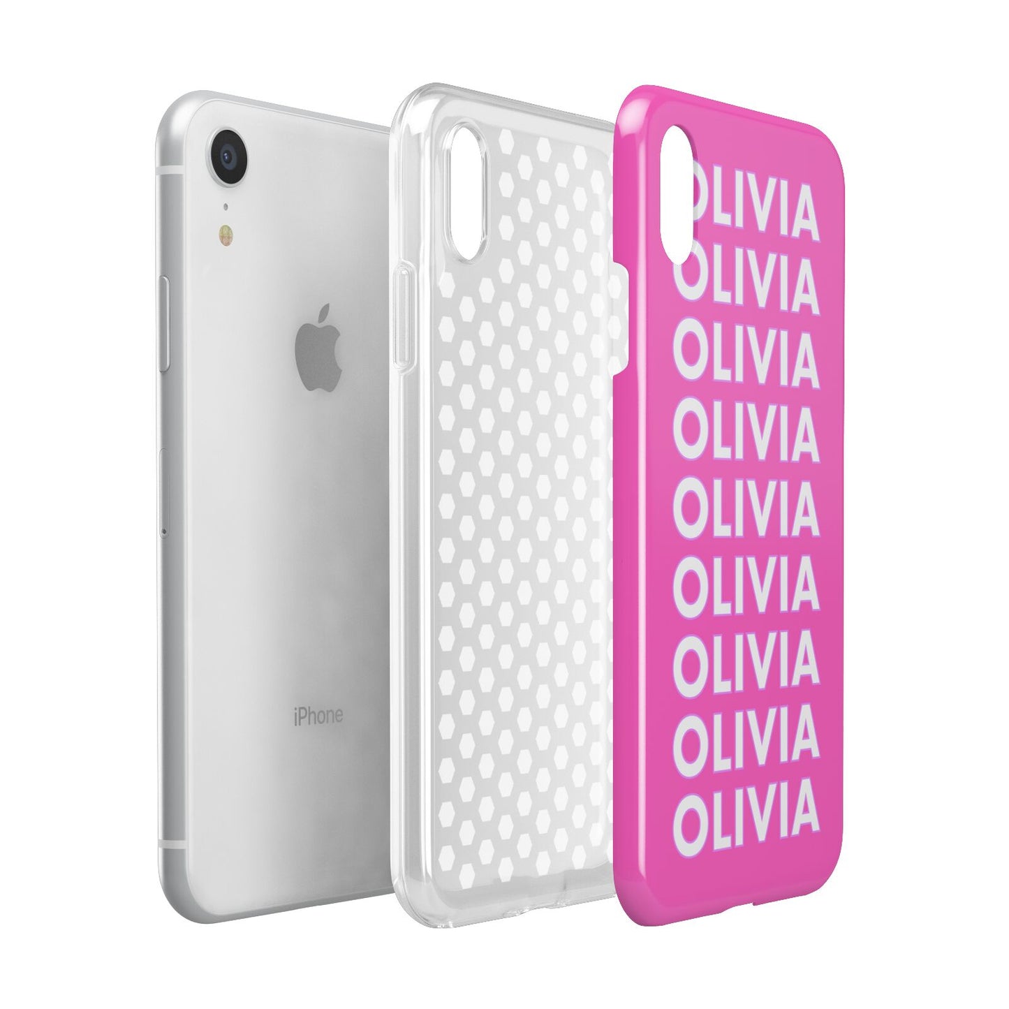 Personalised Pink Names Apple iPhone XR White 3D Tough Case Expanded view