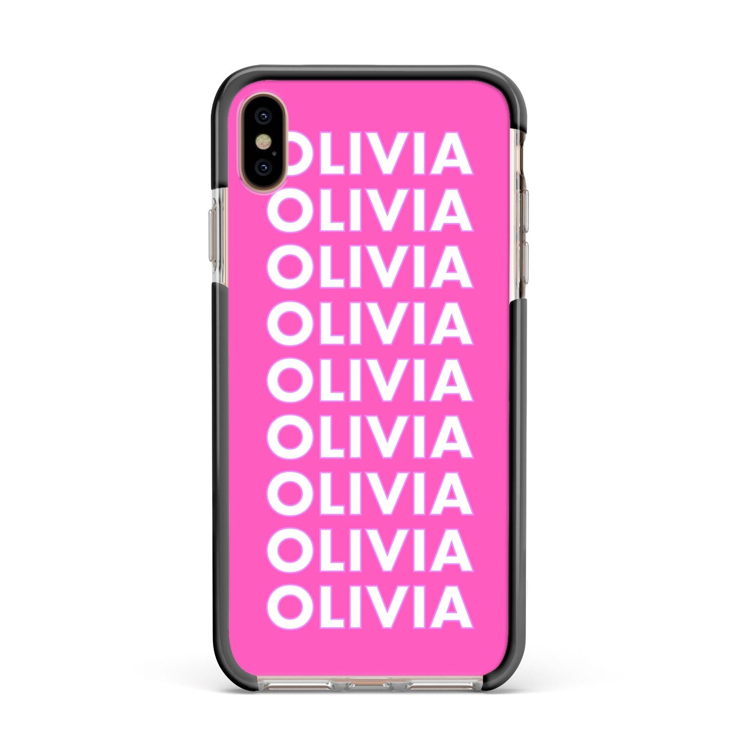 Personalised Pink Names Apple iPhone Xs Max Impact Case Black Edge on Gold Phone