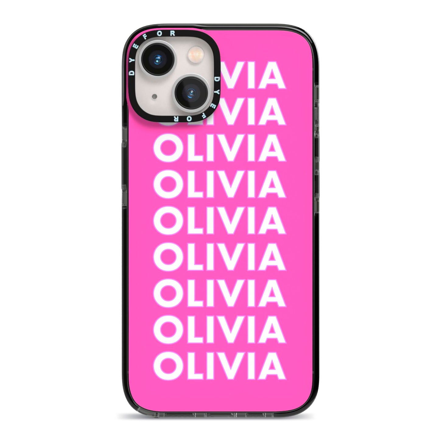 Personalised Pink Names iPhone 13 Black Impact Case on Silver phone