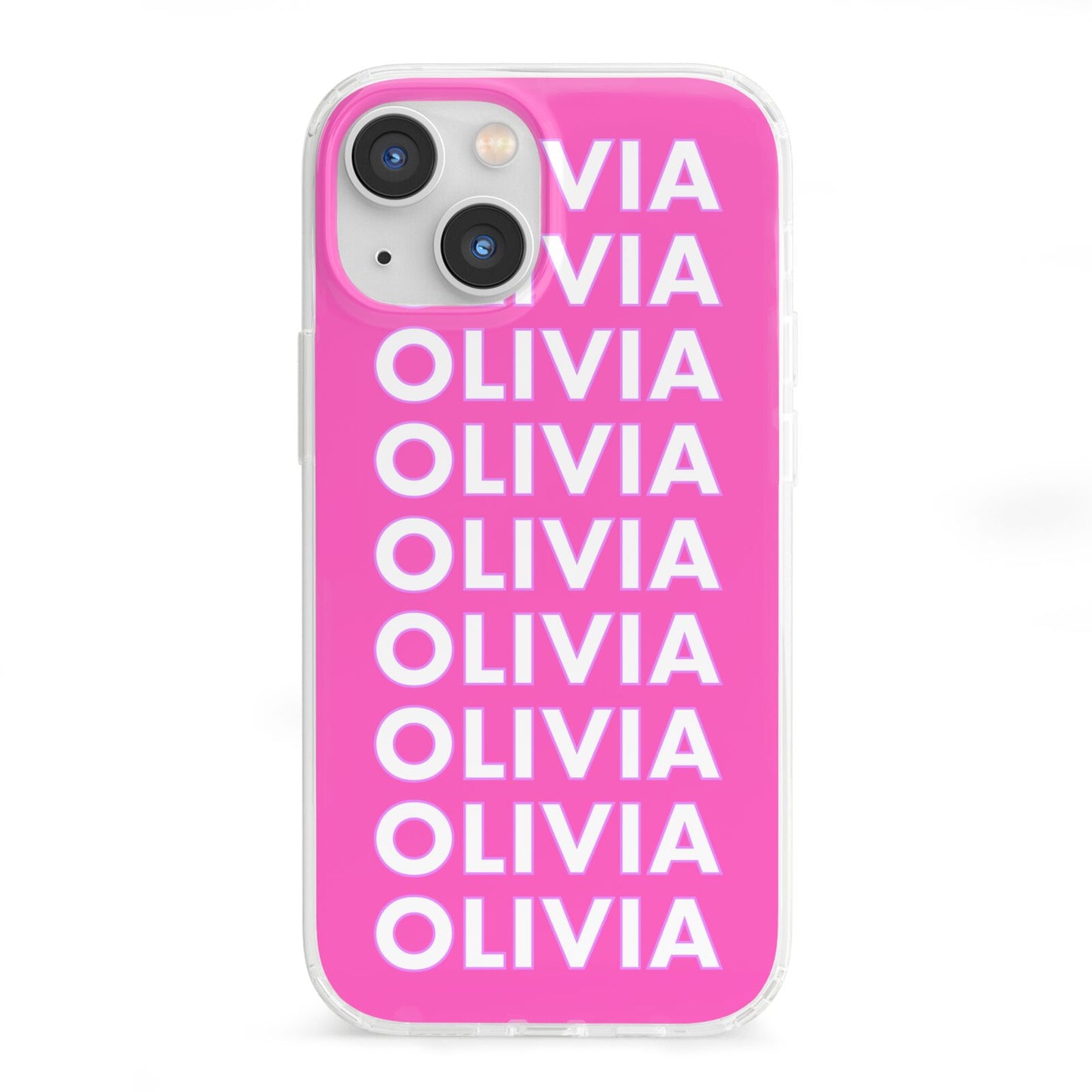 Personalised Pink Names iPhone 13 Mini Clear Bumper Case