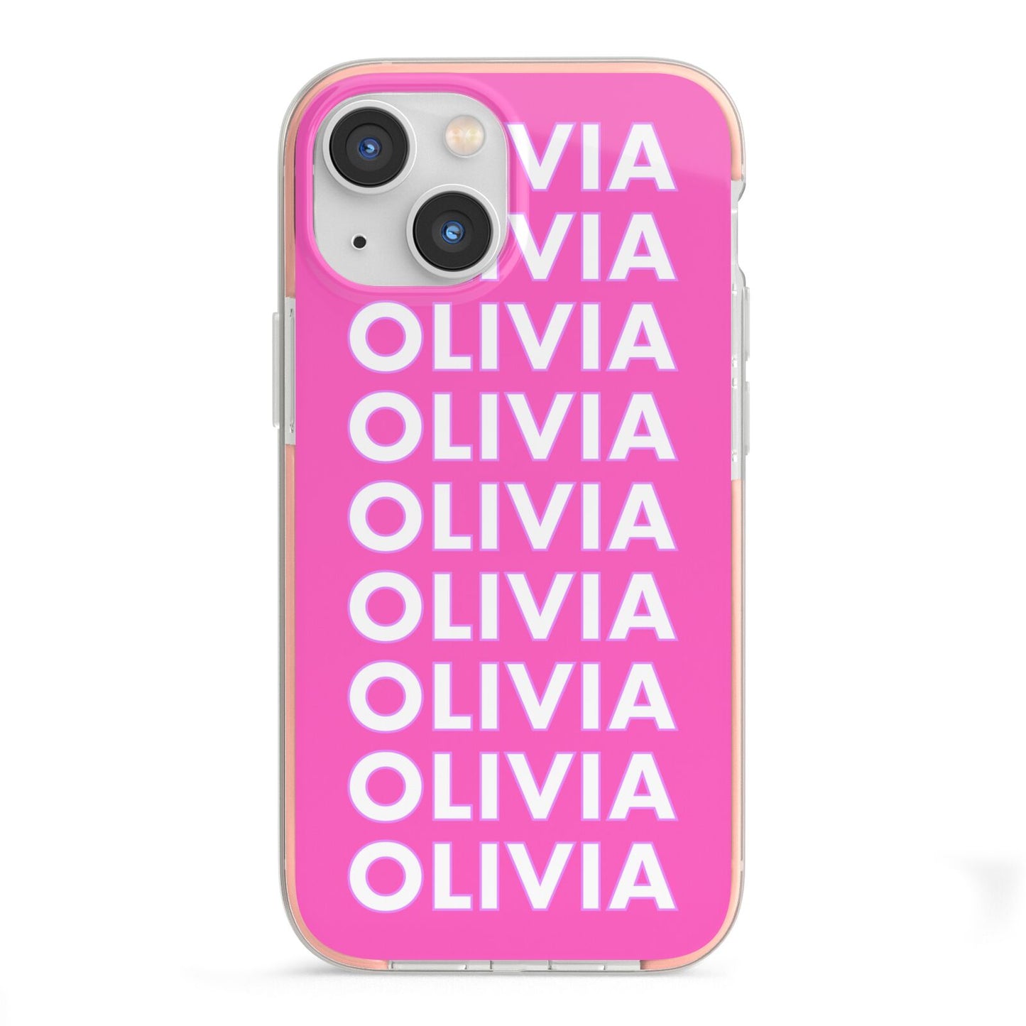 Personalised Pink Names iPhone 13 Mini TPU Impact Case with Pink Edges