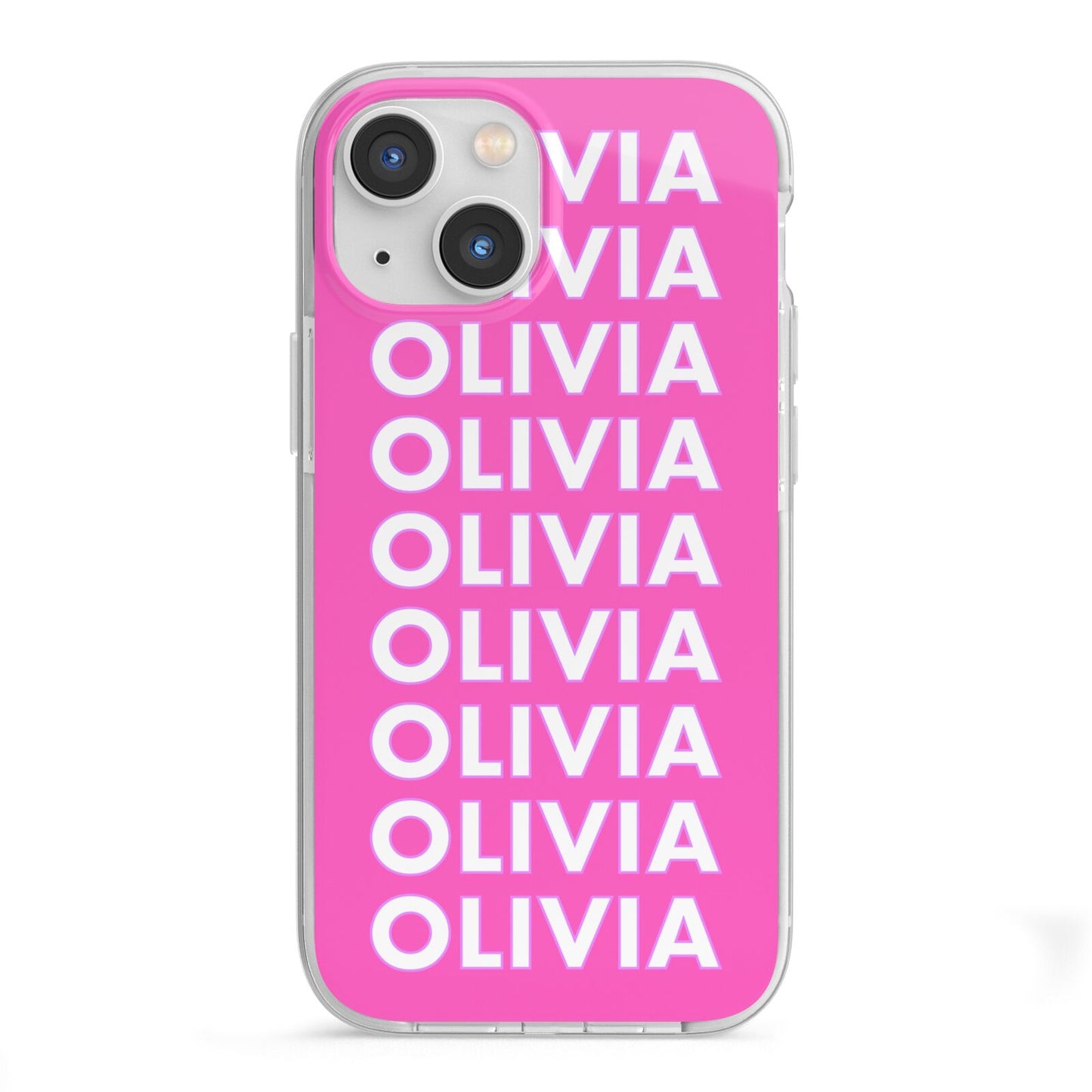 Personalised Pink Names iPhone 13 Mini TPU Impact Case with White Edges