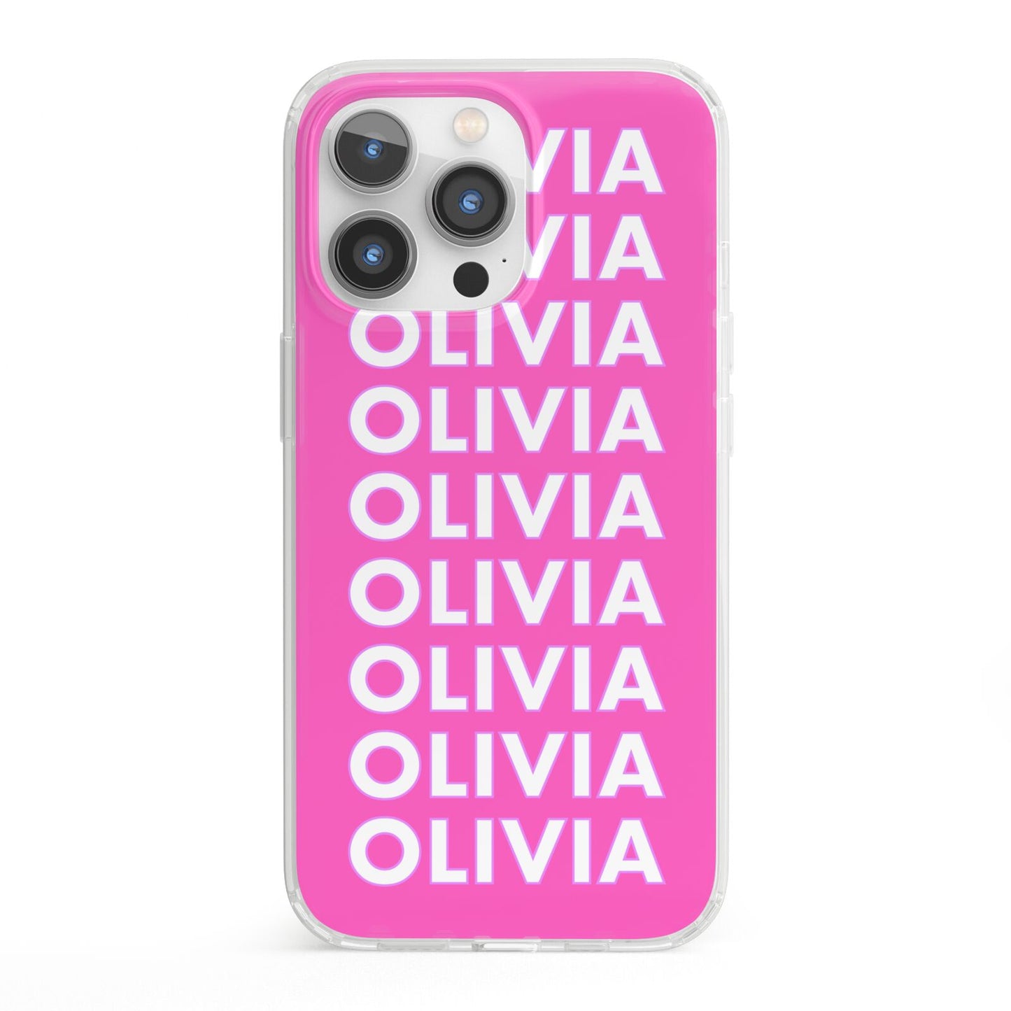 Personalised Pink Names iPhone 13 Pro Clear Bumper Case