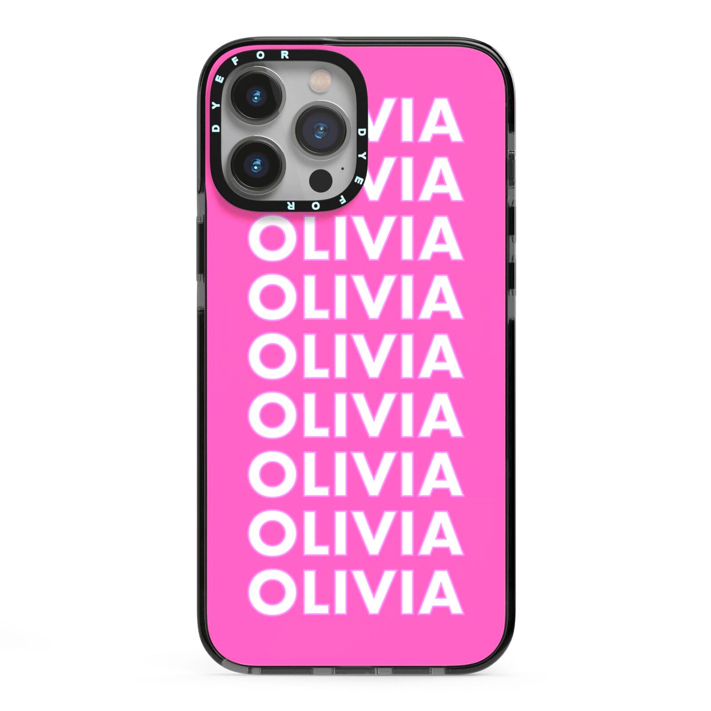 Personalised Pink Names iPhone 13 Pro Max Black Impact Case on Silver phone