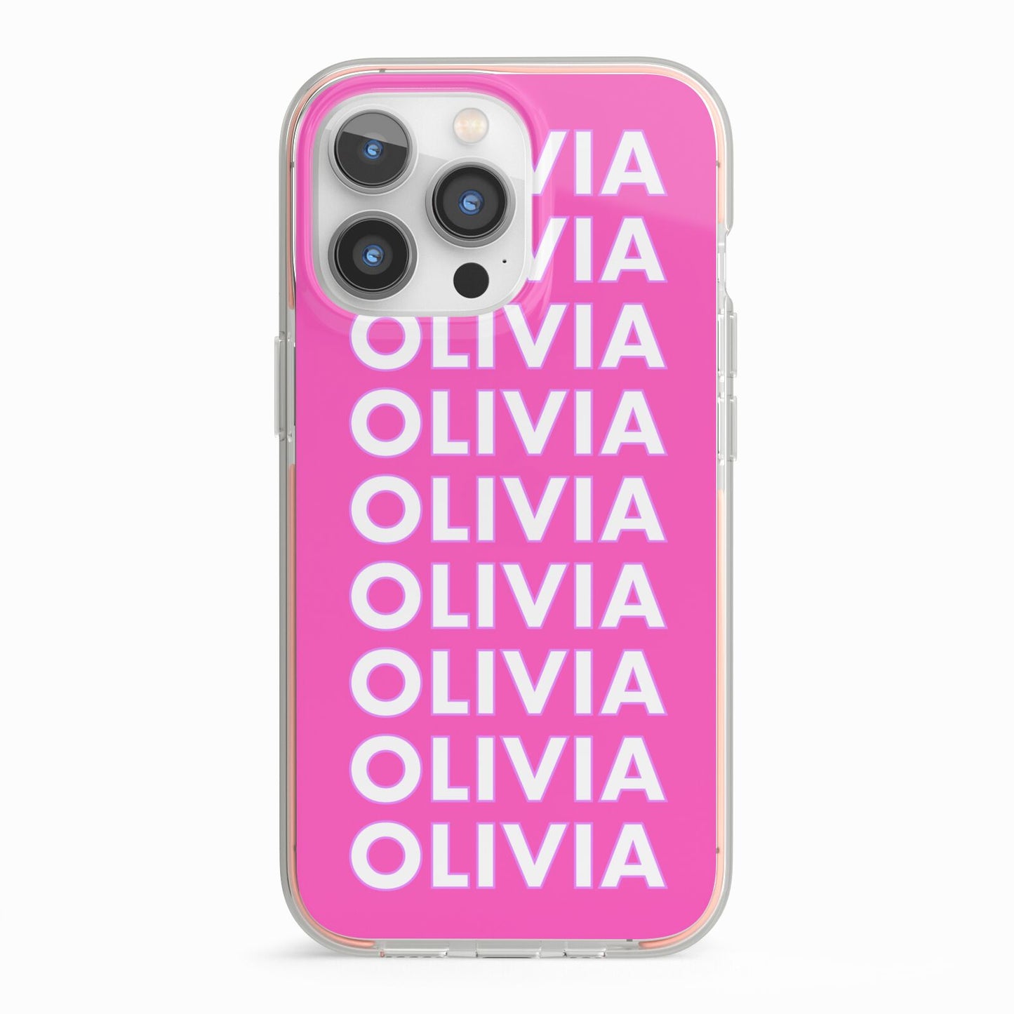 Personalised Pink Names iPhone 13 Pro TPU Impact Case with Pink Edges