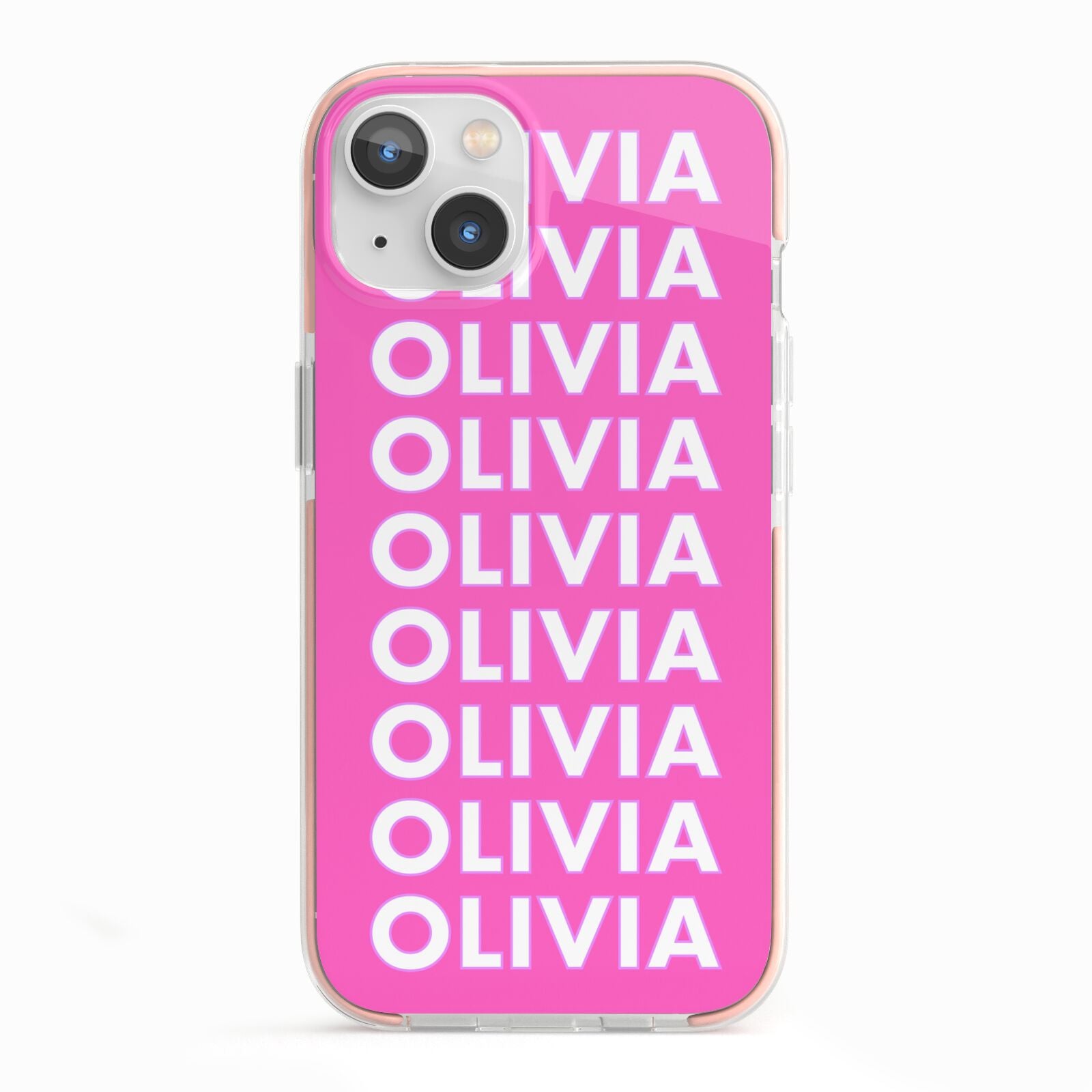 Personalised Pink Names iPhone 13 TPU Impact Case with Pink Edges