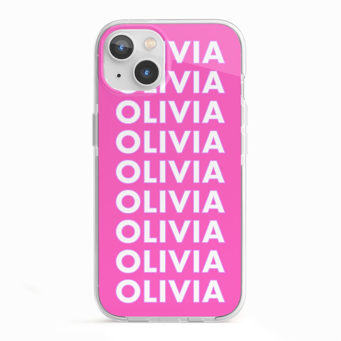 Personalised Pink Names iPhone 13 TPU Impact Case with White Edges