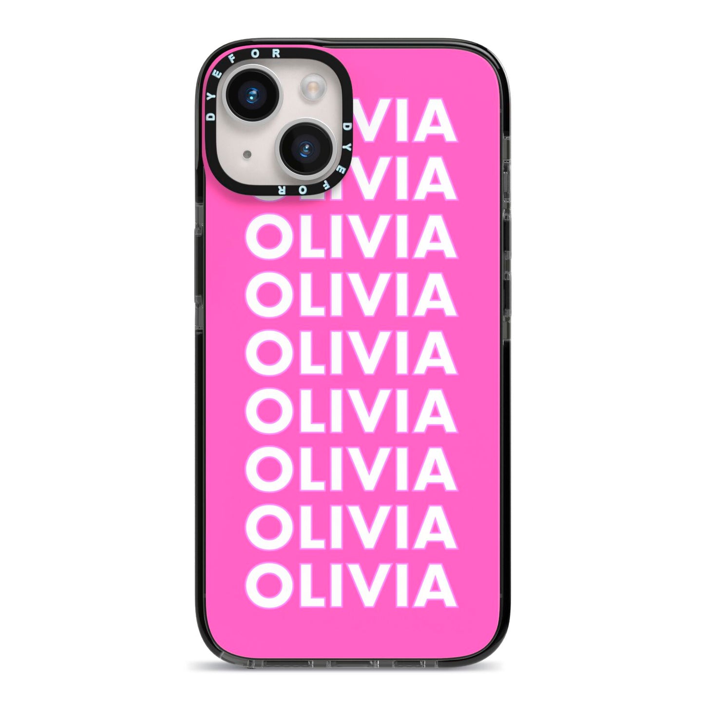 Personalised Pink Names iPhone 14 Black Impact Case on Silver phone