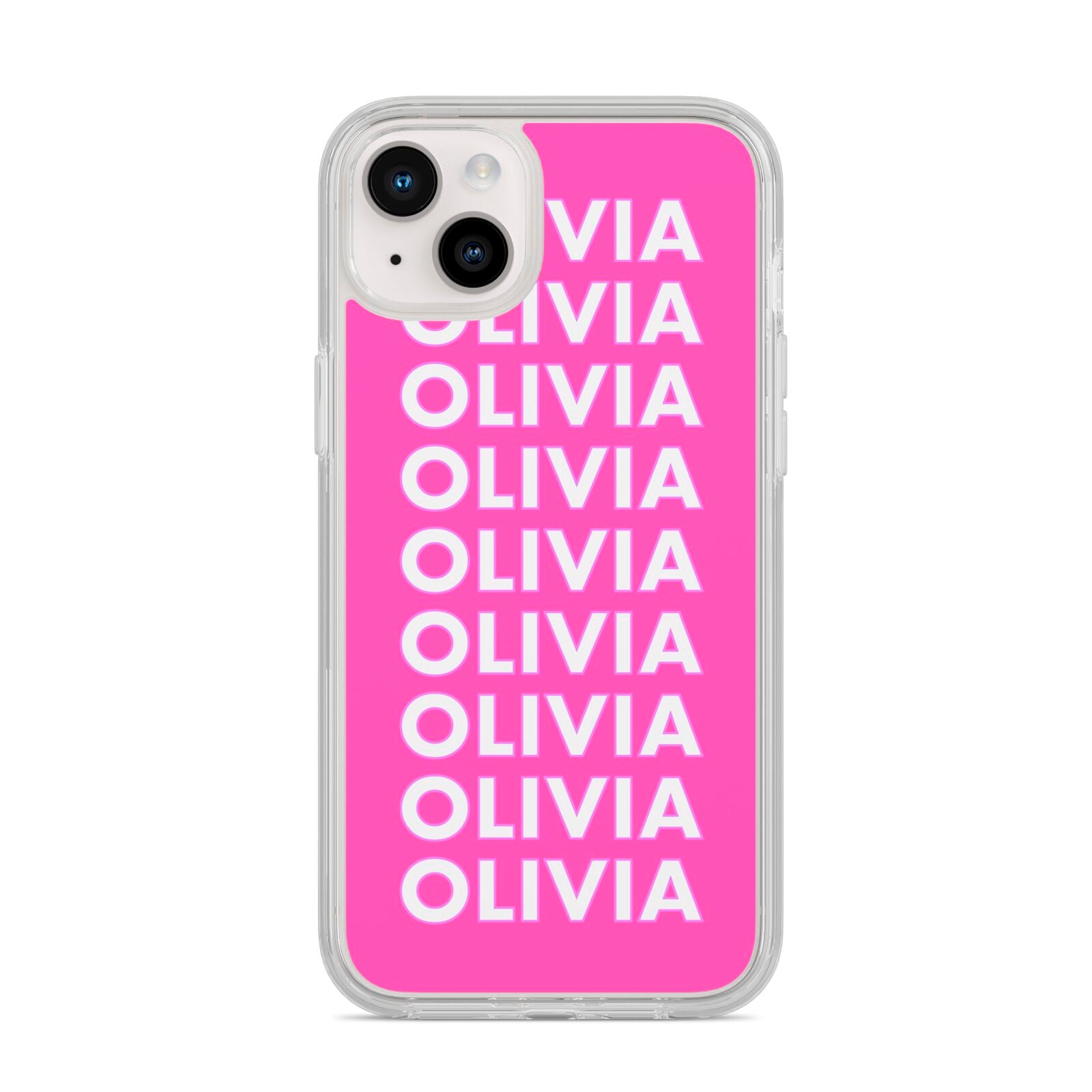 Personalised Pink Names iPhone 14 Plus Clear Tough Case Starlight