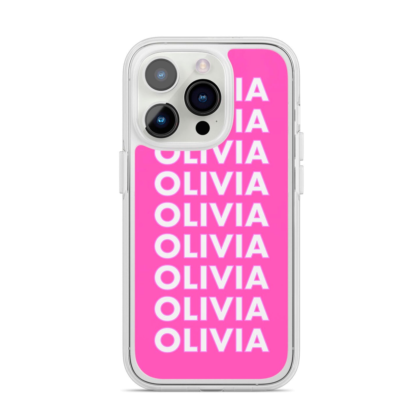 Personalised Pink Names iPhone 14 Pro Clear Tough Case Silver