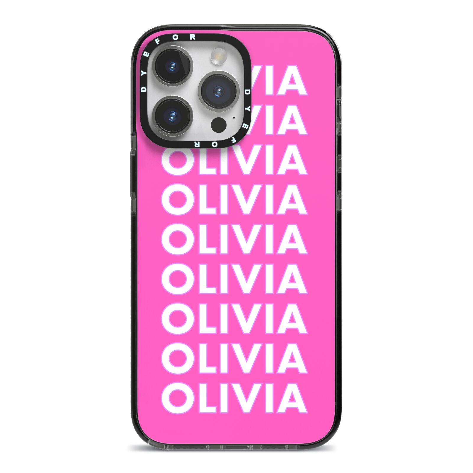 Personalised Pink Names iPhone 14 Pro Max Black Impact Case on Silver phone