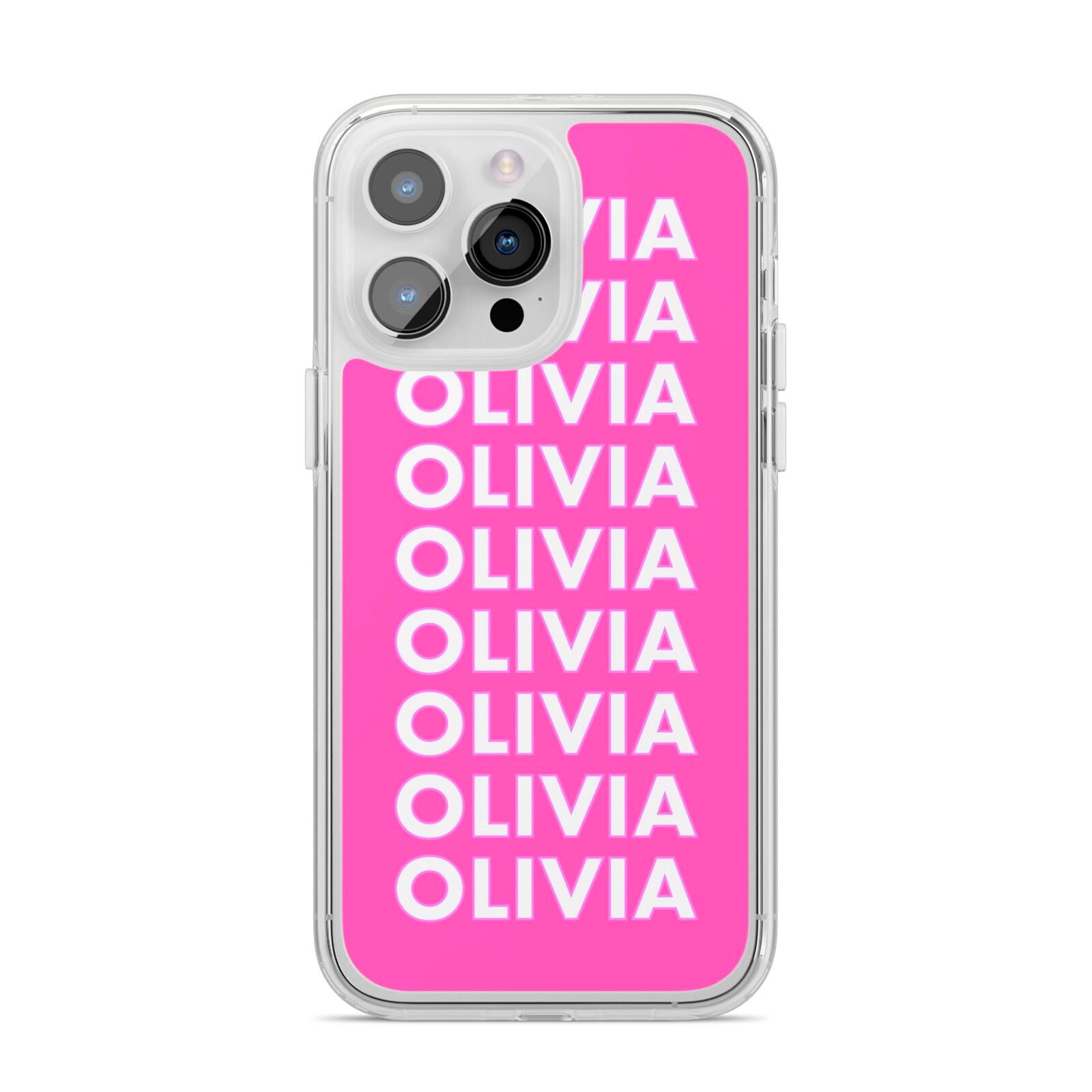 Personalised Pink Names iPhone 14 Pro Max Clear Tough Case Silver