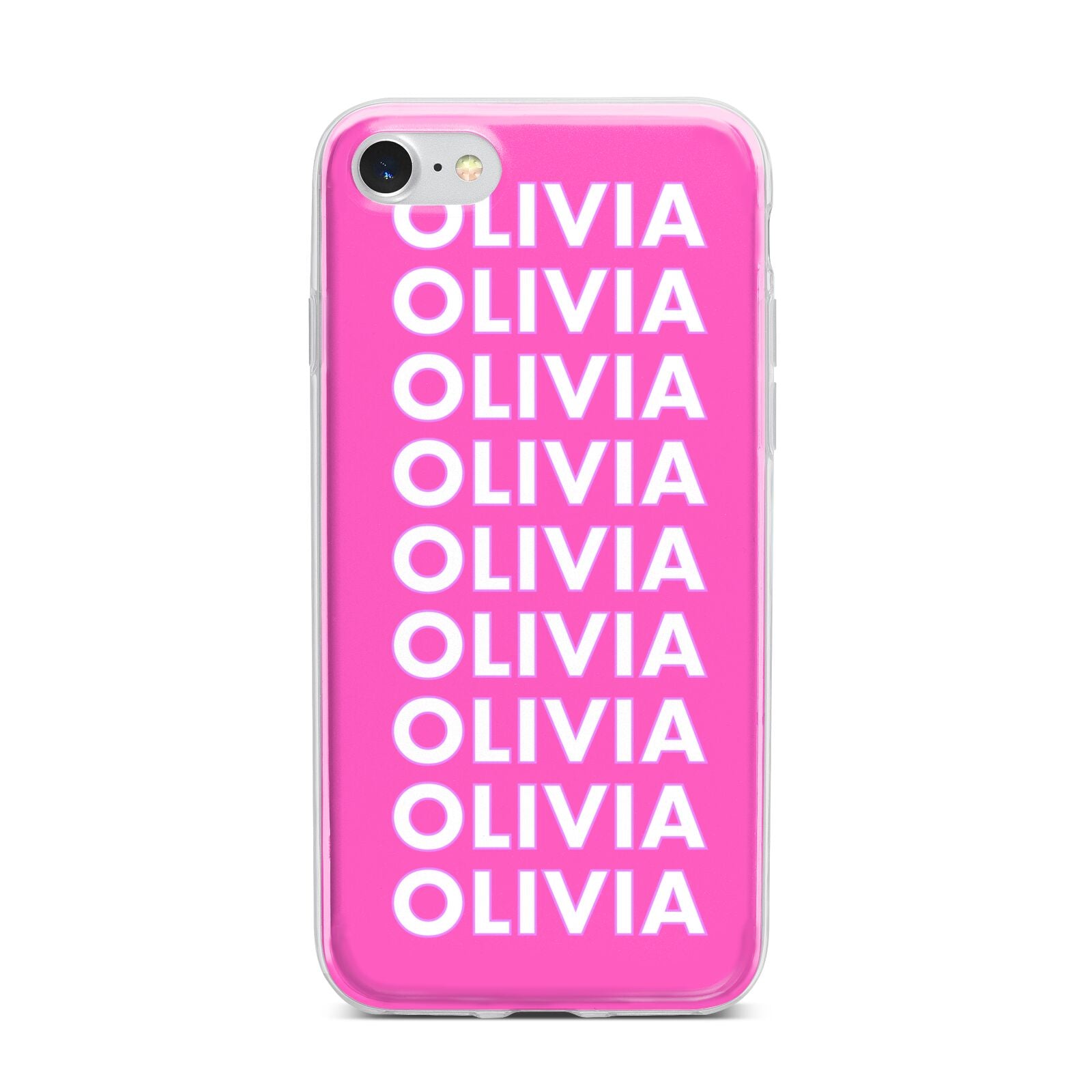 Personalised Pink Names iPhone 7 Bumper Case on Silver iPhone