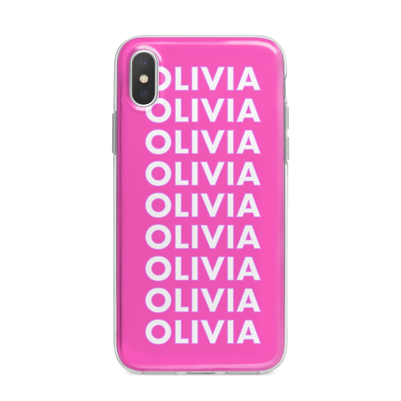 Personalised Pink Names iPhone X Bumper Case on Silver iPhone Alternative Image 1