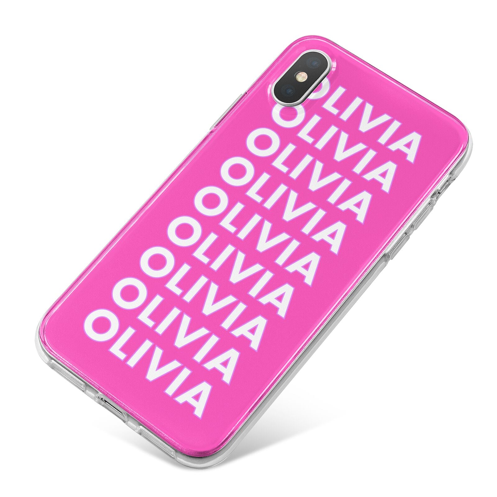 Personalised Pink Names iPhone X Bumper Case on Silver iPhone