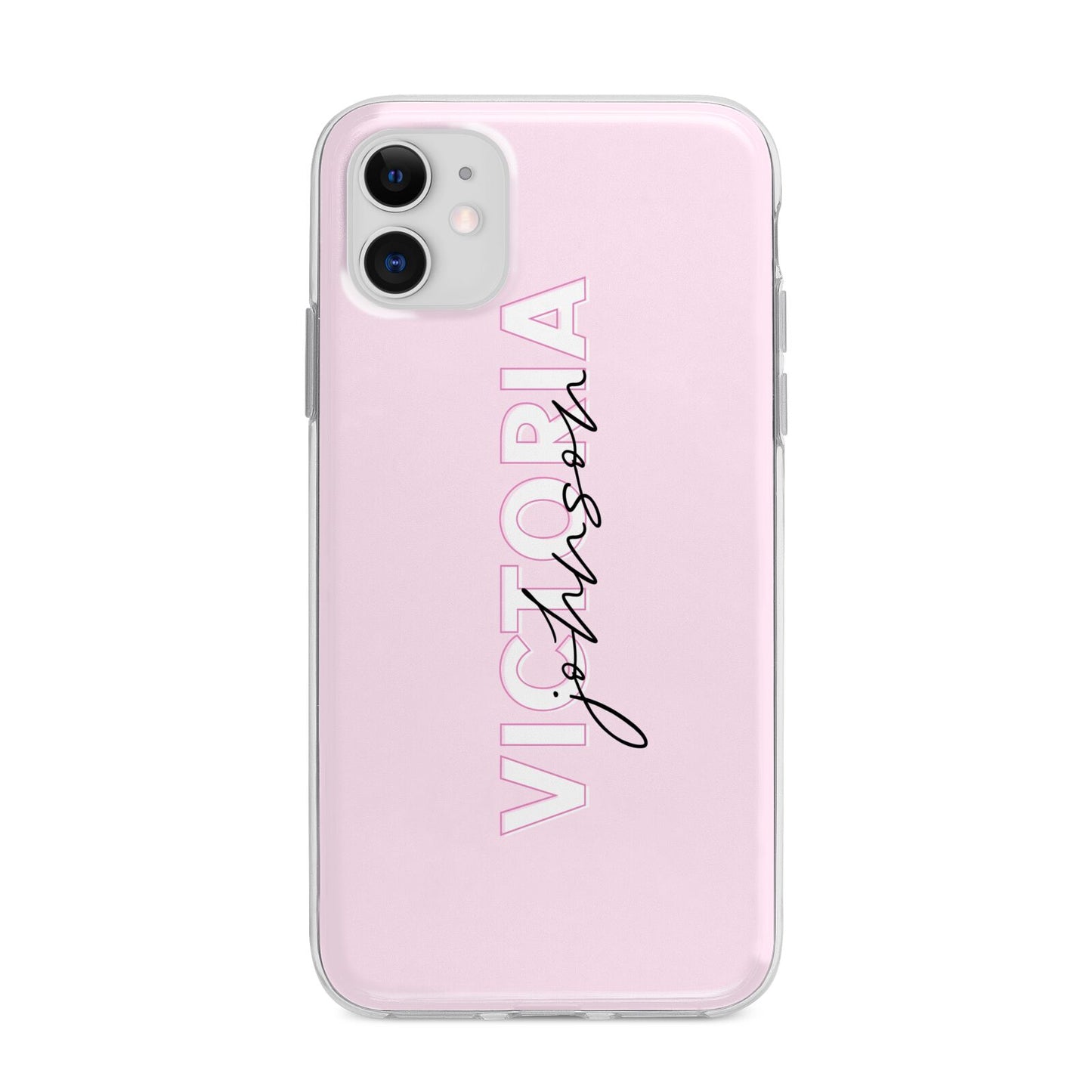 Personalised Pink Outline Name Apple iPhone 11 in White with Bumper Case