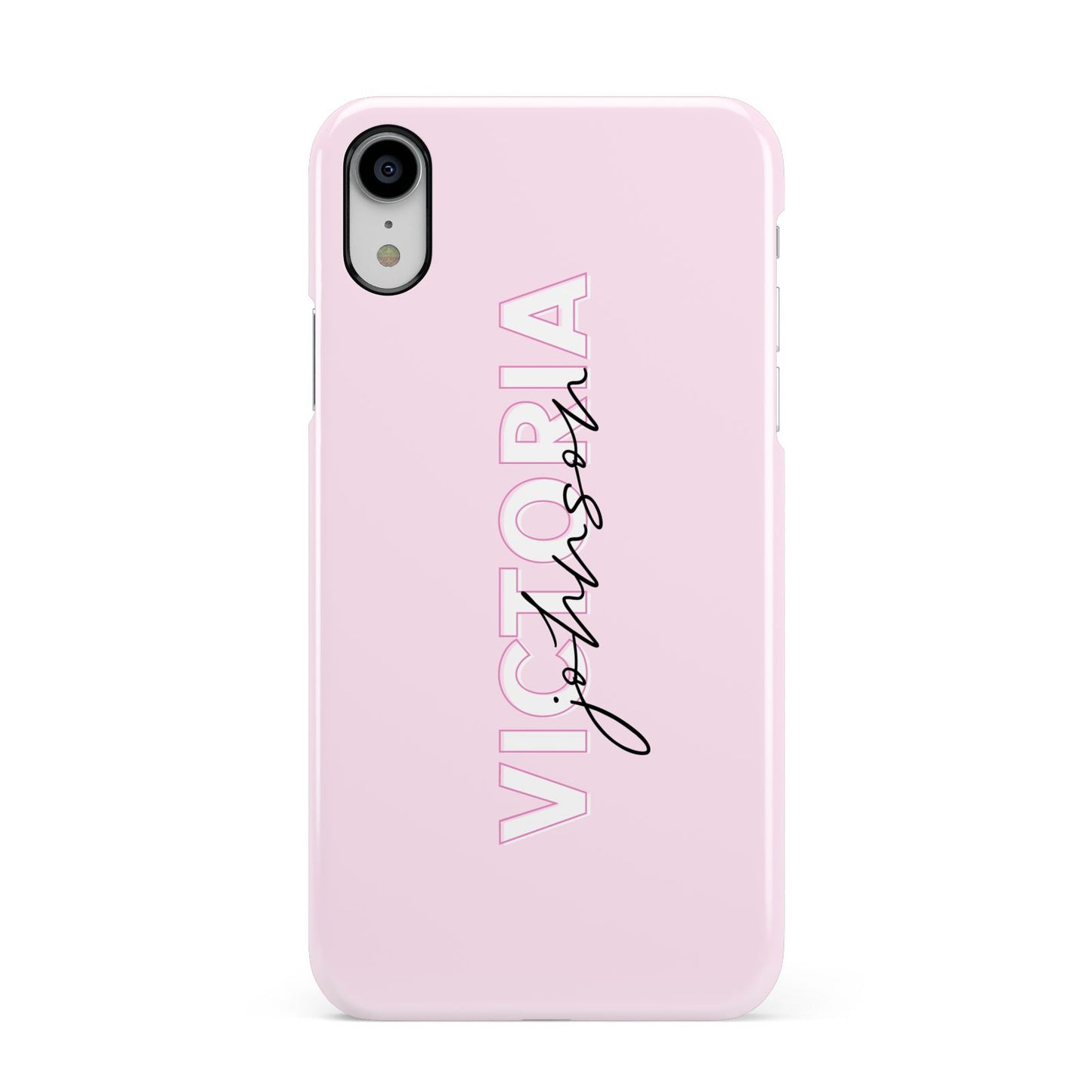 Personalised Pink Outline Name Apple iPhone XR White 3D Snap Case