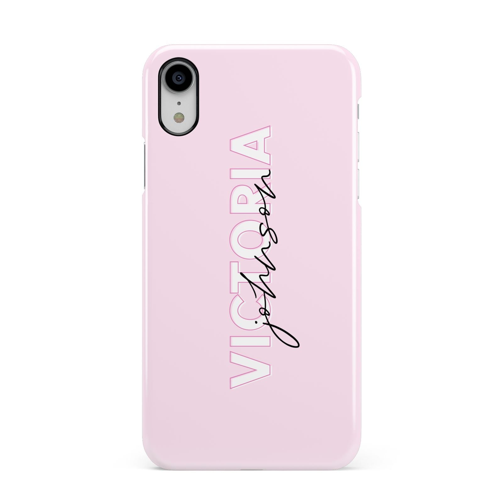 Personalised Pink Outline Name Apple iPhone XR White 3D Snap Case