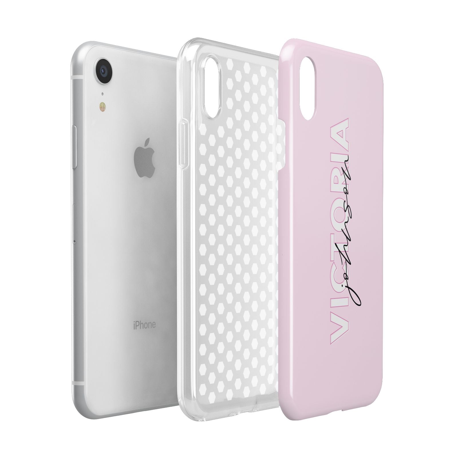 Personalised Pink Outline Name Apple iPhone XR White 3D Tough Case Expanded view