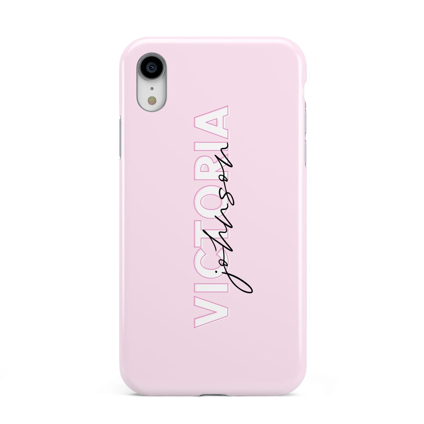 Personalised Pink Outline Name Apple iPhone XR White 3D Tough Case